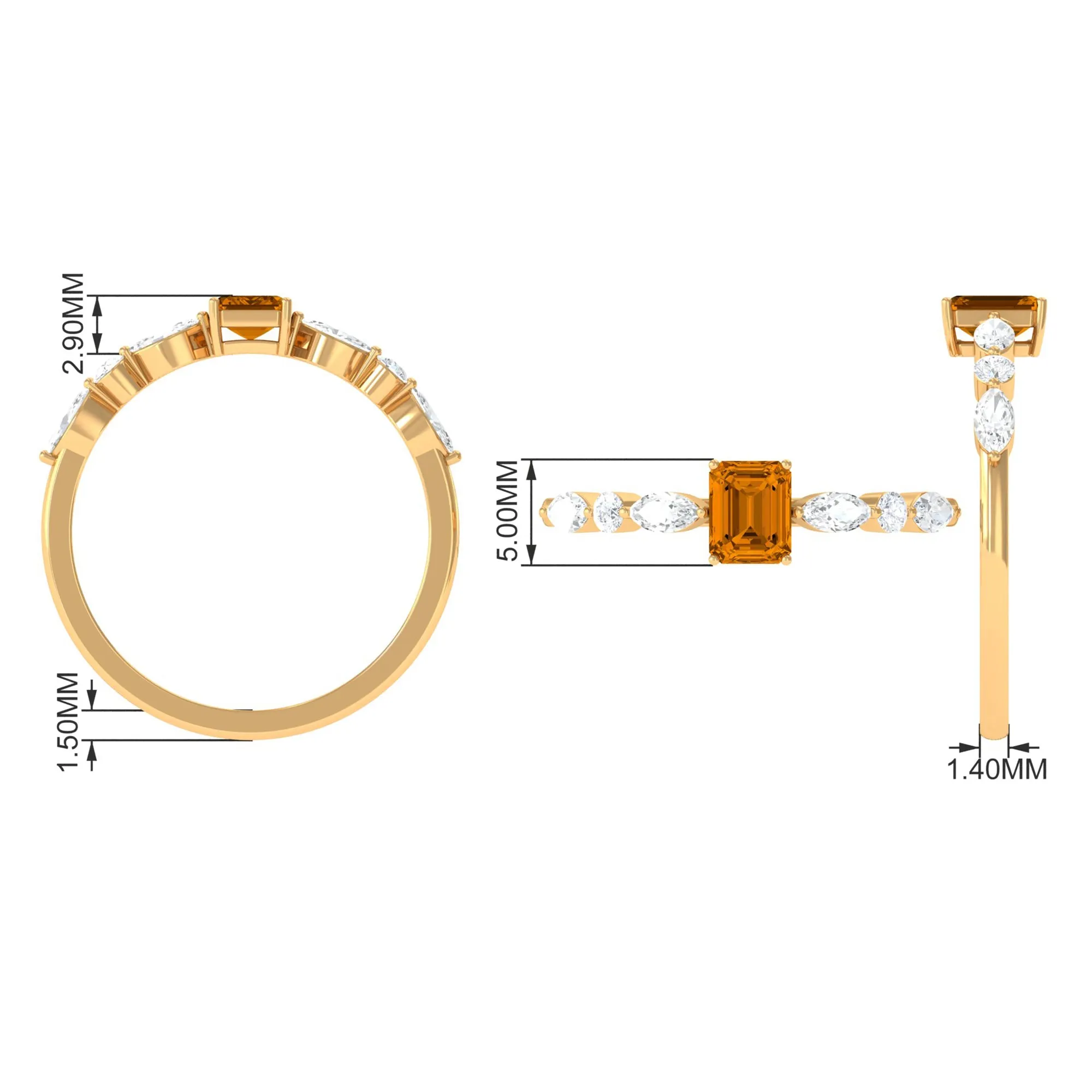 0.75 CT Elegant Citrine Promise Ring with Moissanite Stones