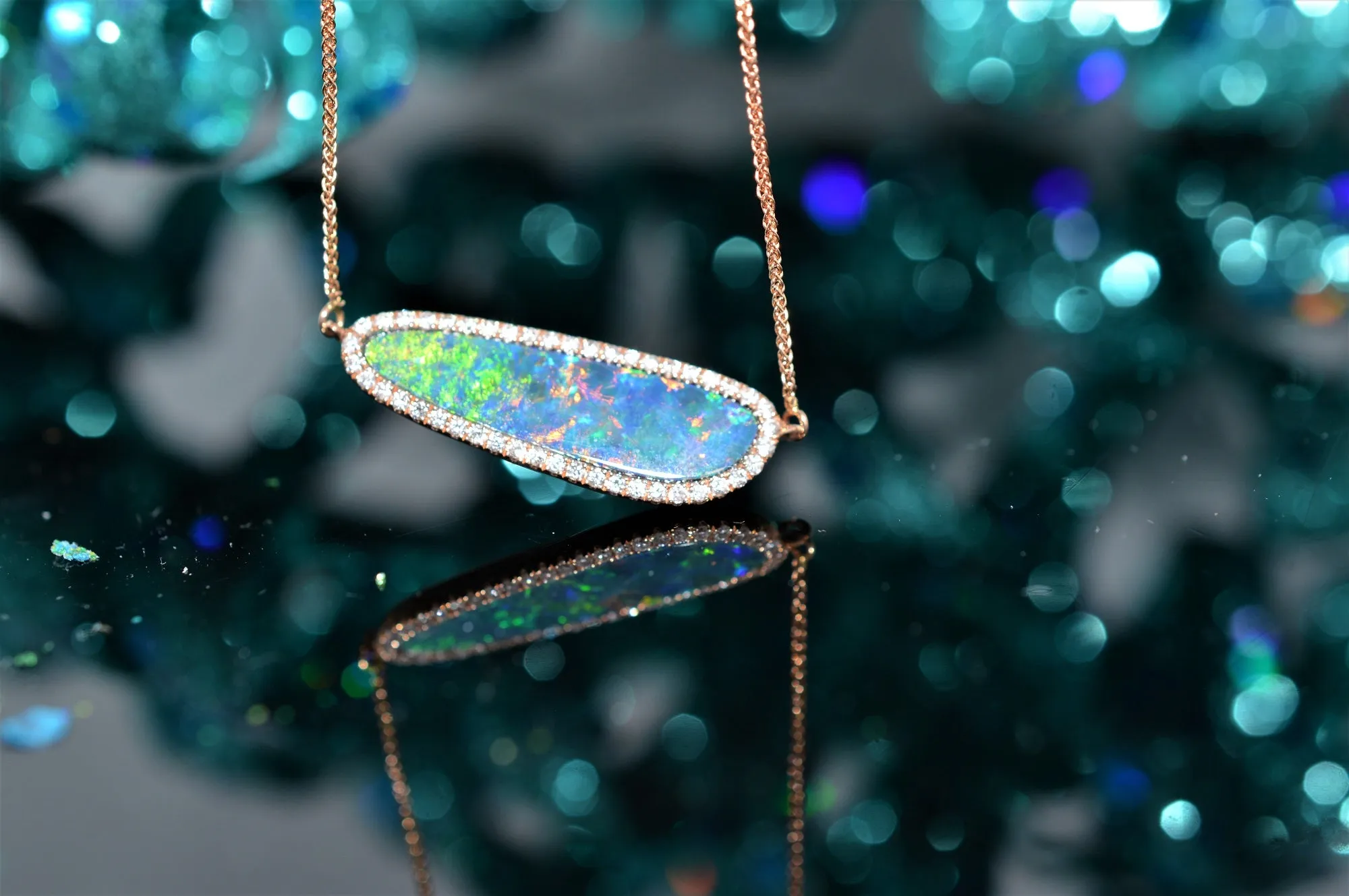 14K Rose Gold East-West Opal Doublet on an 18" Long Necklace