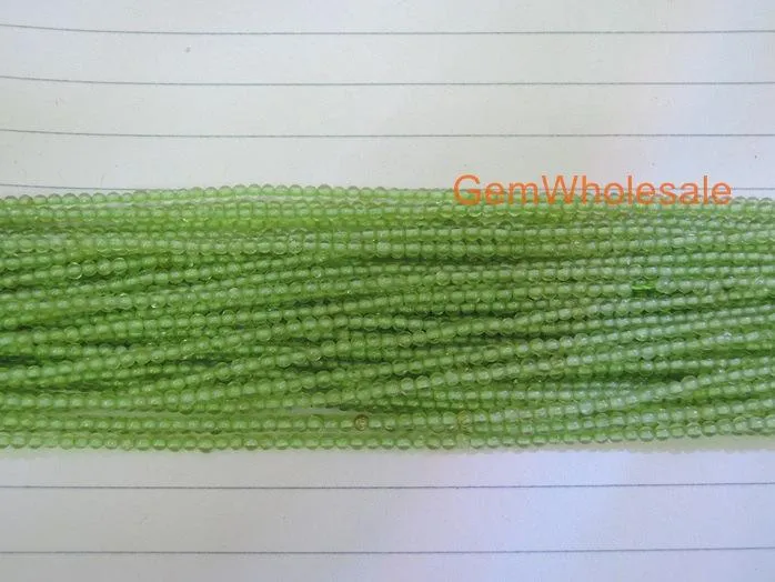 15.5" Peridot 2mm round beads, small yellow green color gemstone beads