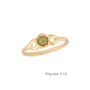 3 1/2 Children 14K Gold Flower Shape August Birthstone Ring - Peridot