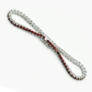 925 Sterling Silver Created Round Cut Red Ruby Tennis Bracelet