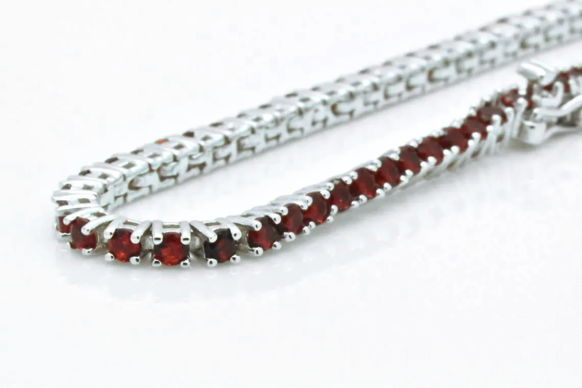 925 Sterling Silver Created Round Cut Red Ruby Tennis Bracelet