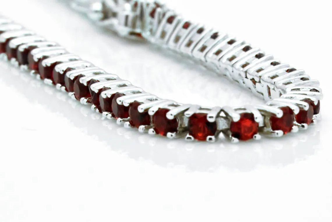 925 Sterling Silver Created Round Cut Red Ruby Tennis Bracelet