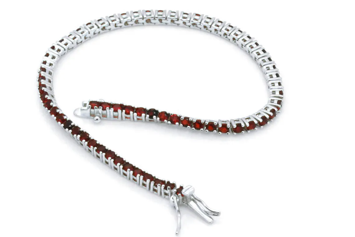 925 Sterling Silver Created Round Cut Red Ruby Tennis Bracelet