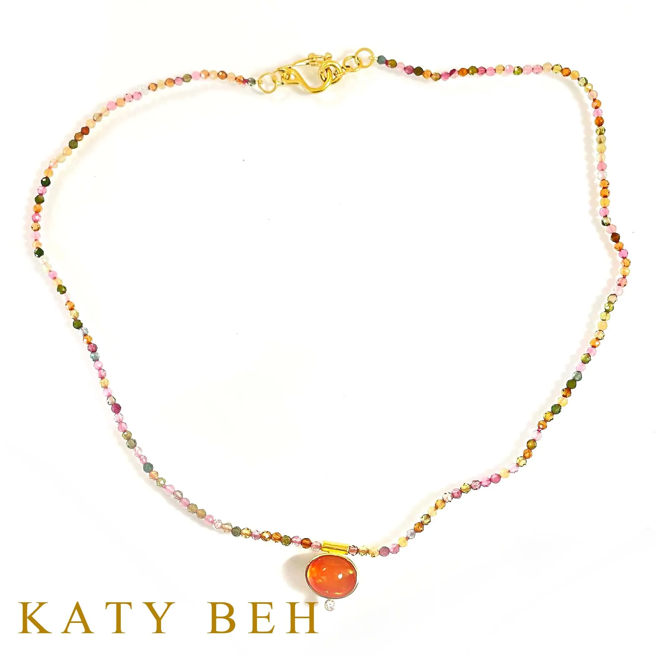 Adelita Welo Opal, Diamond and Watermelon Tourmaline Necklace