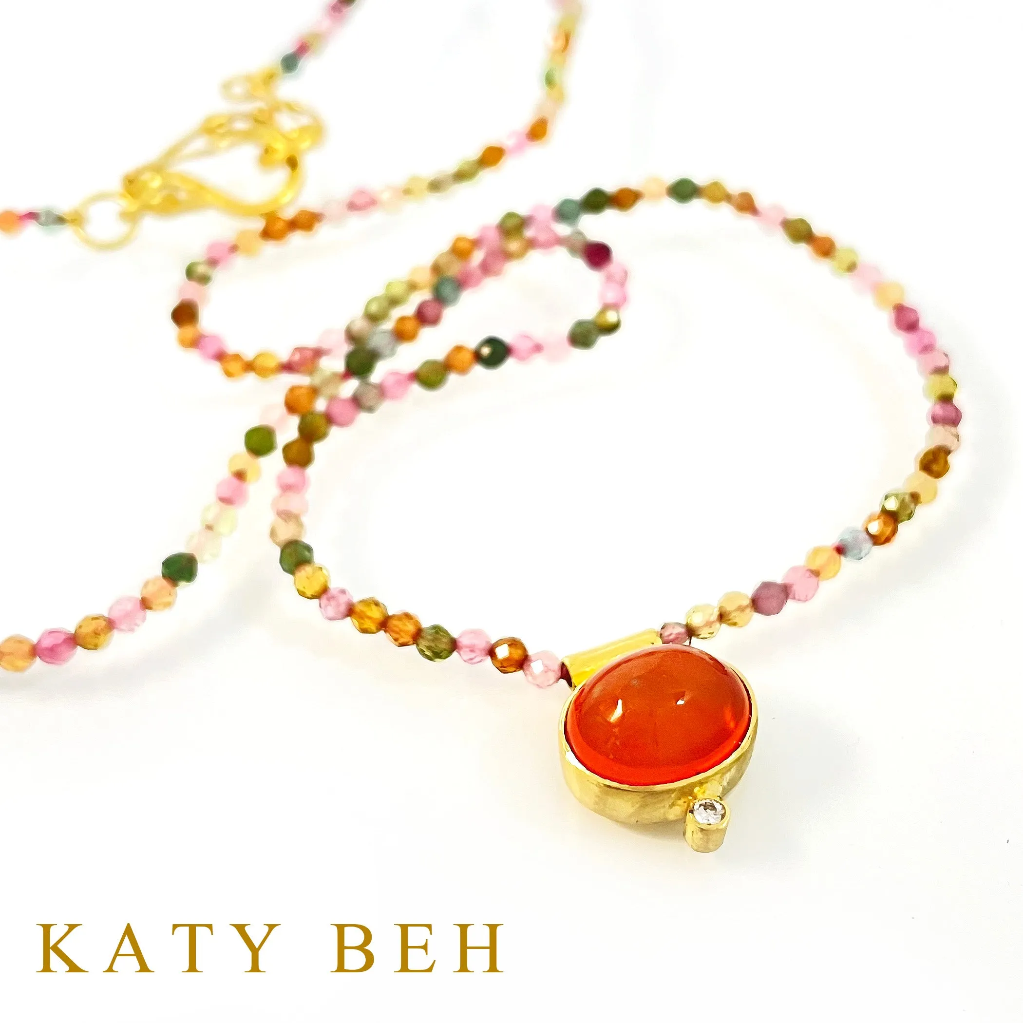 Adelita Welo Opal, Diamond and Watermelon Tourmaline Necklace