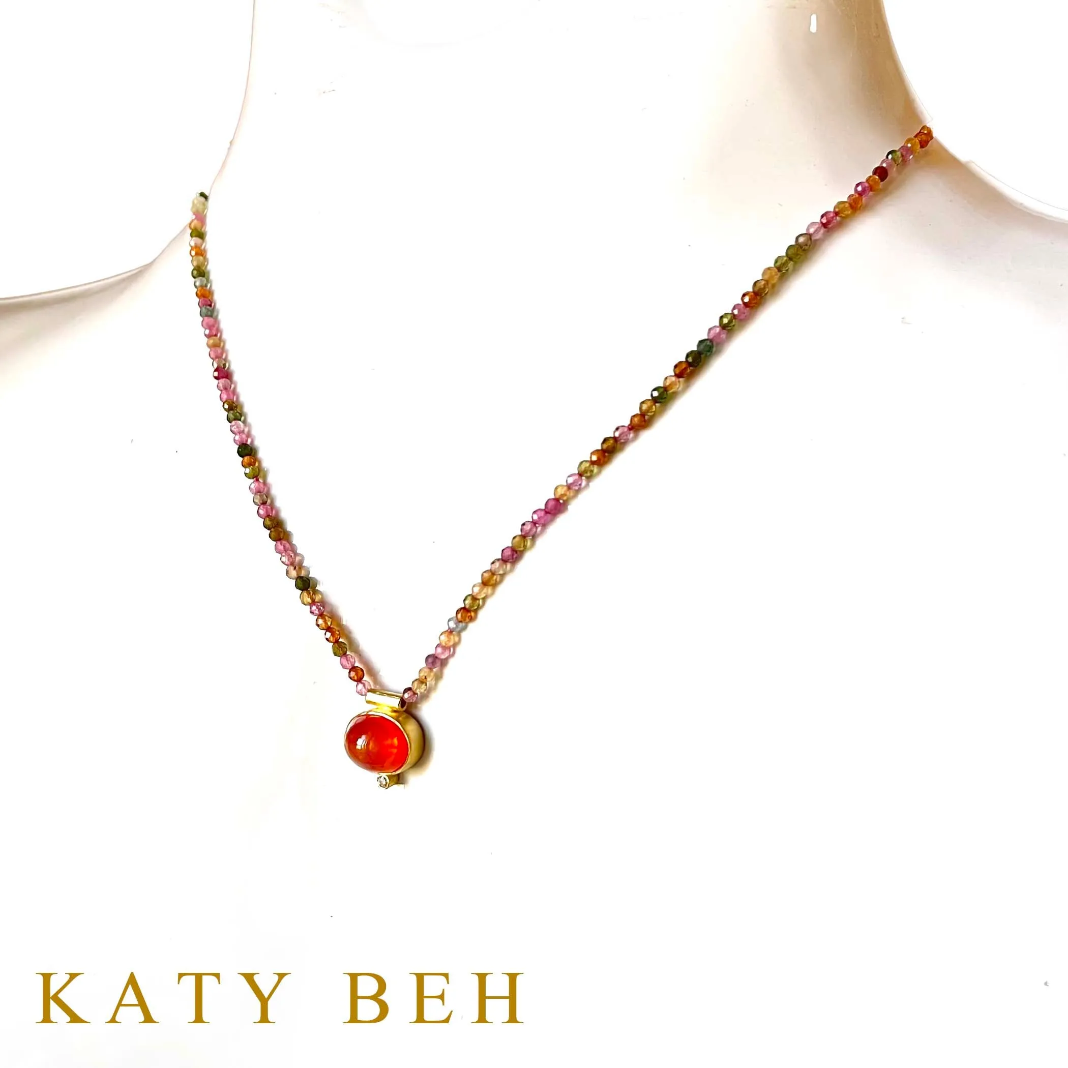 Adelita Welo Opal, Diamond and Watermelon Tourmaline Necklace