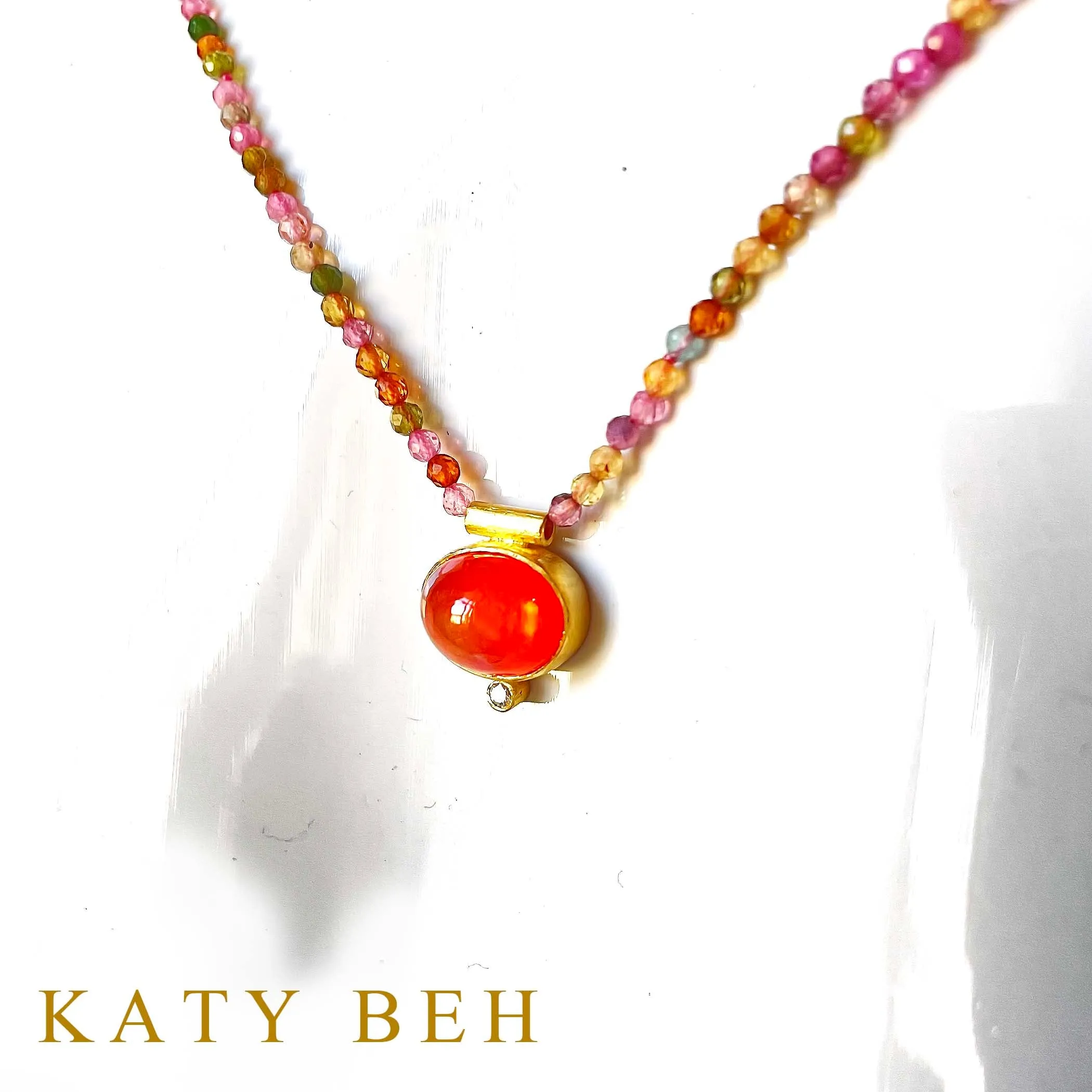 Adelita Welo Opal, Diamond and Watermelon Tourmaline Necklace