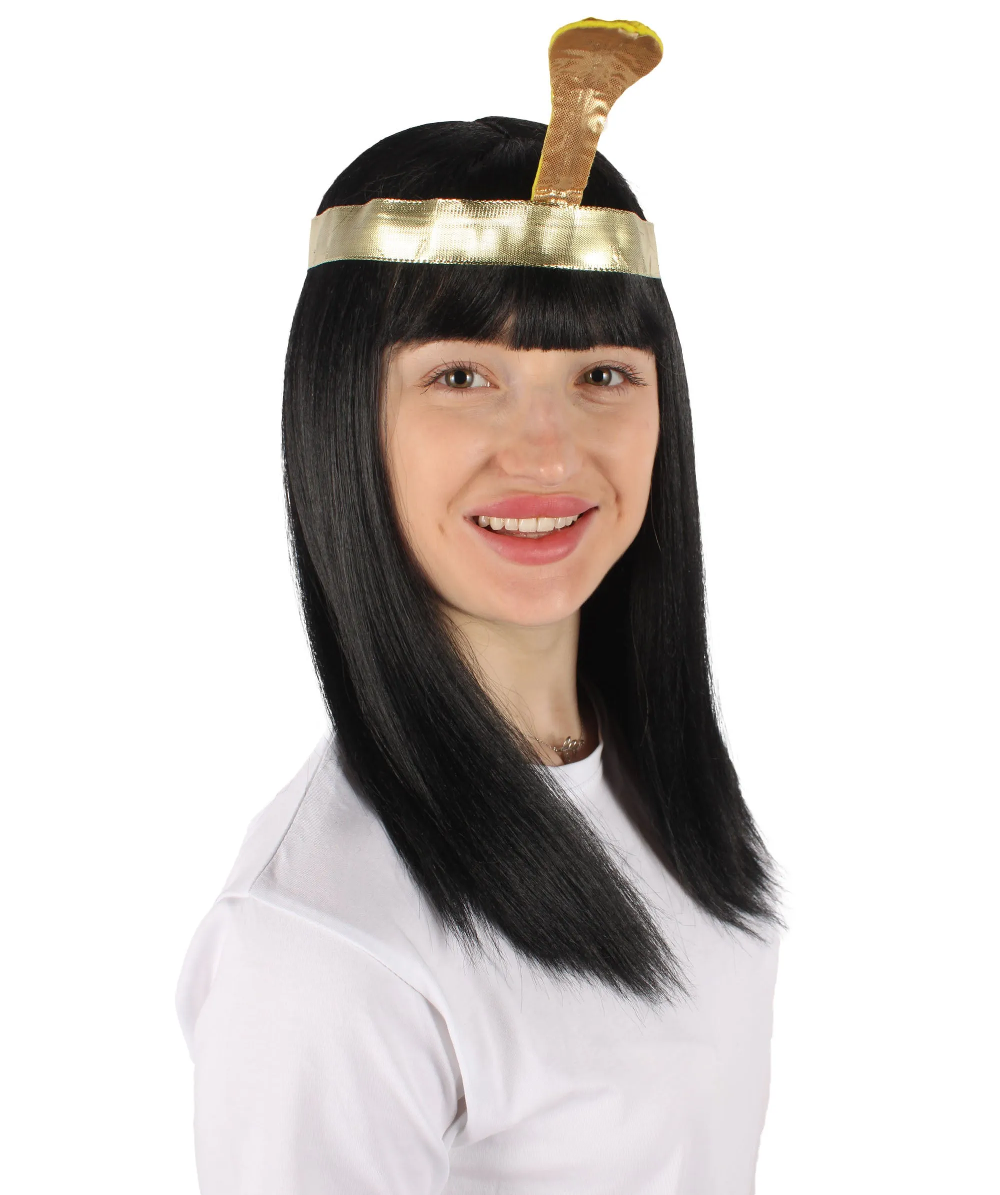 Adult Women’s Egyptian Queen Wig with Headband I Black Color I  Breathable Capless Cap I Flame-retardant Synthetic Fiber