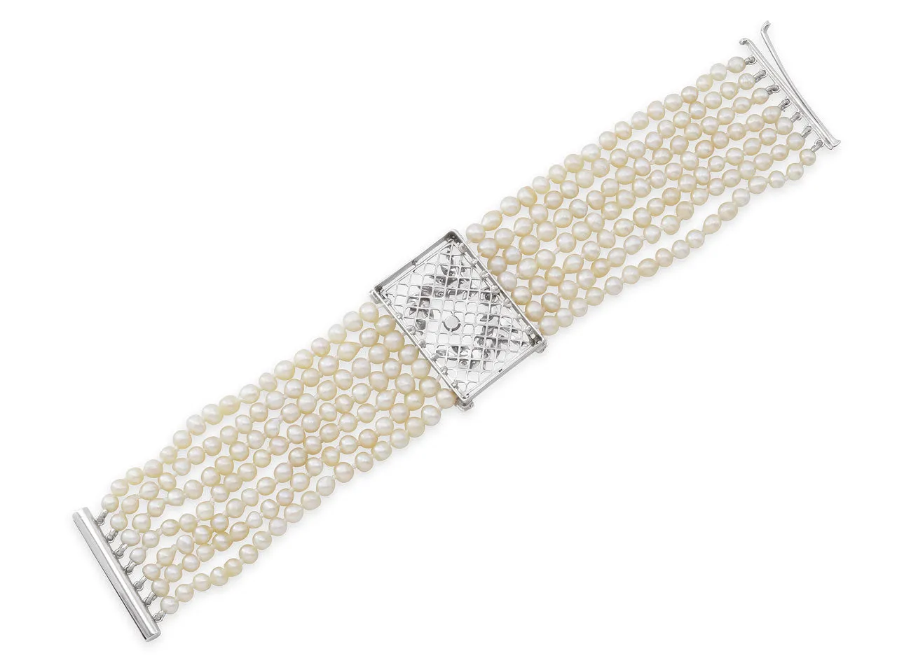Antique Edwardian Natural and Cultured Pearl and Diamond Bracelet in Platinum and Gold