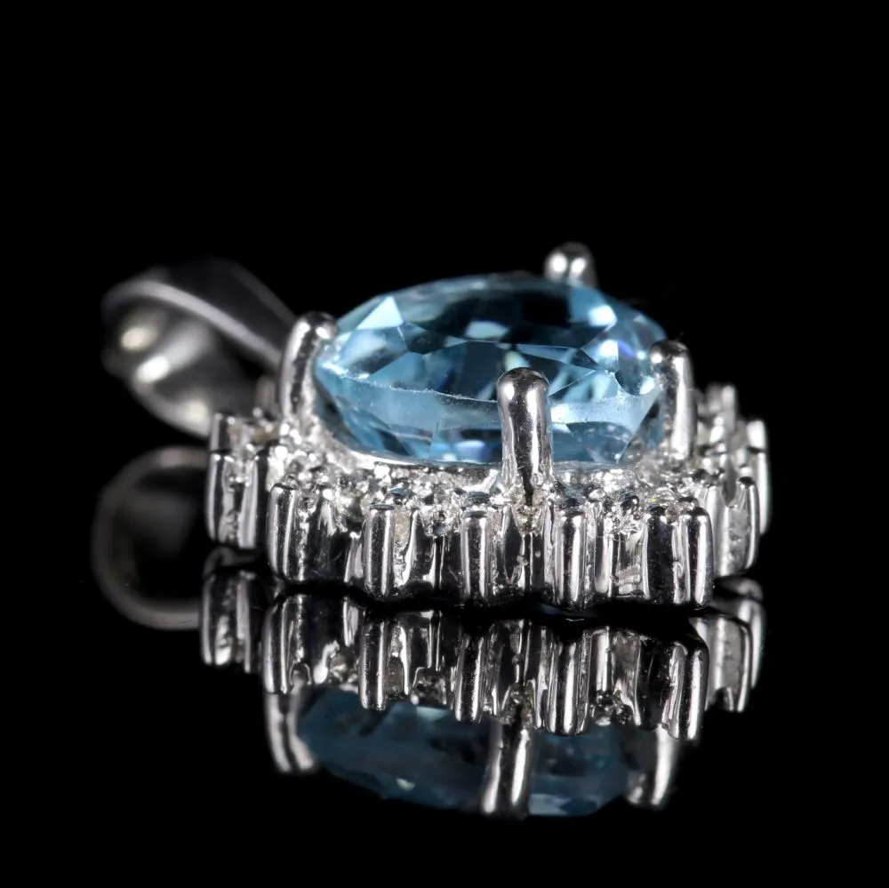Aquamarine Diamond Heart Pendant Silver Pendant