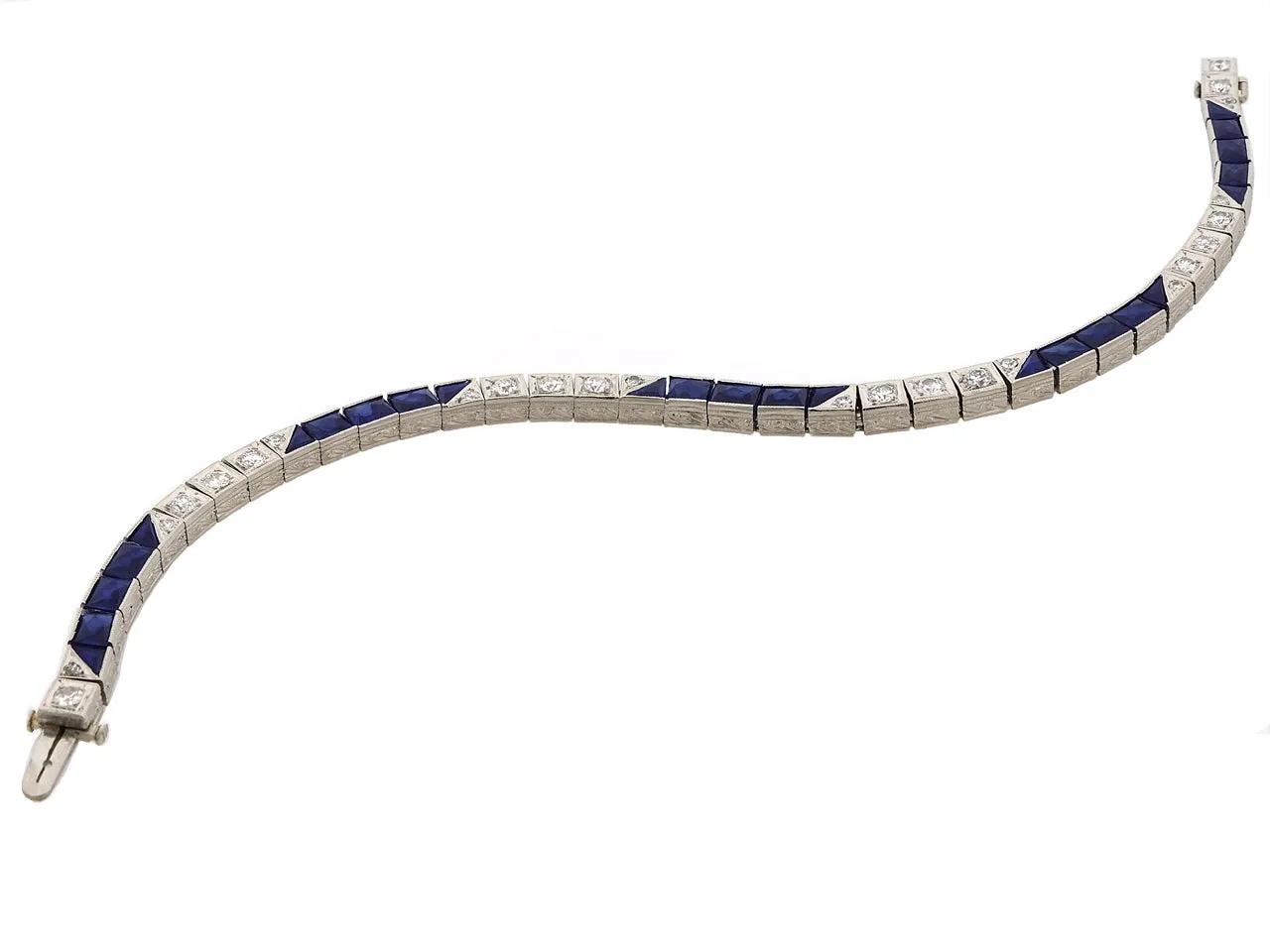 Art Deco Diamond and Synthetic Sapphire Bracelet in Platinum