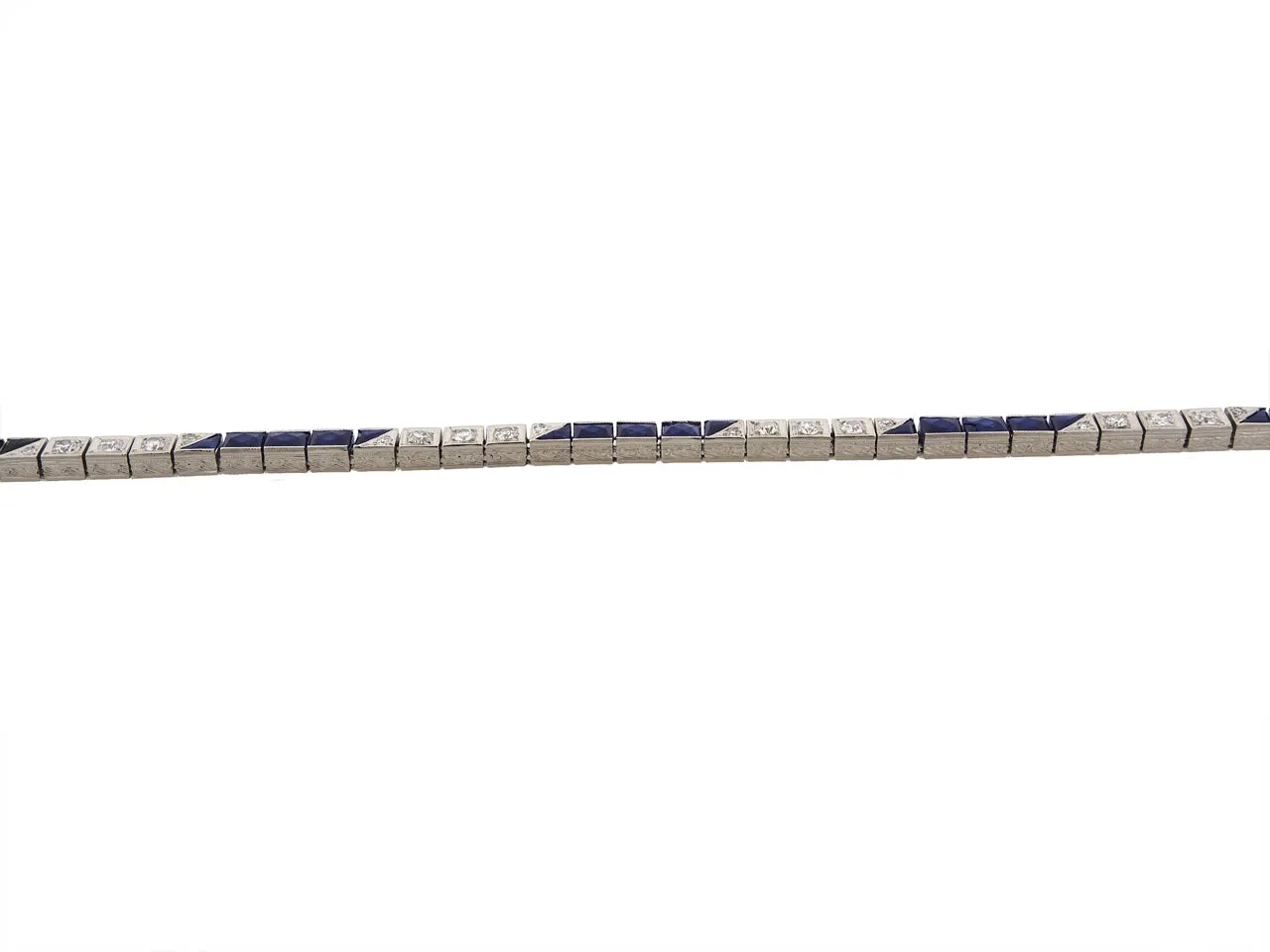 Art Deco Diamond and Synthetic Sapphire Bracelet in Platinum
