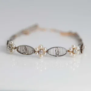 Art Deco Platinum Pearl and Diamond Bracelet
