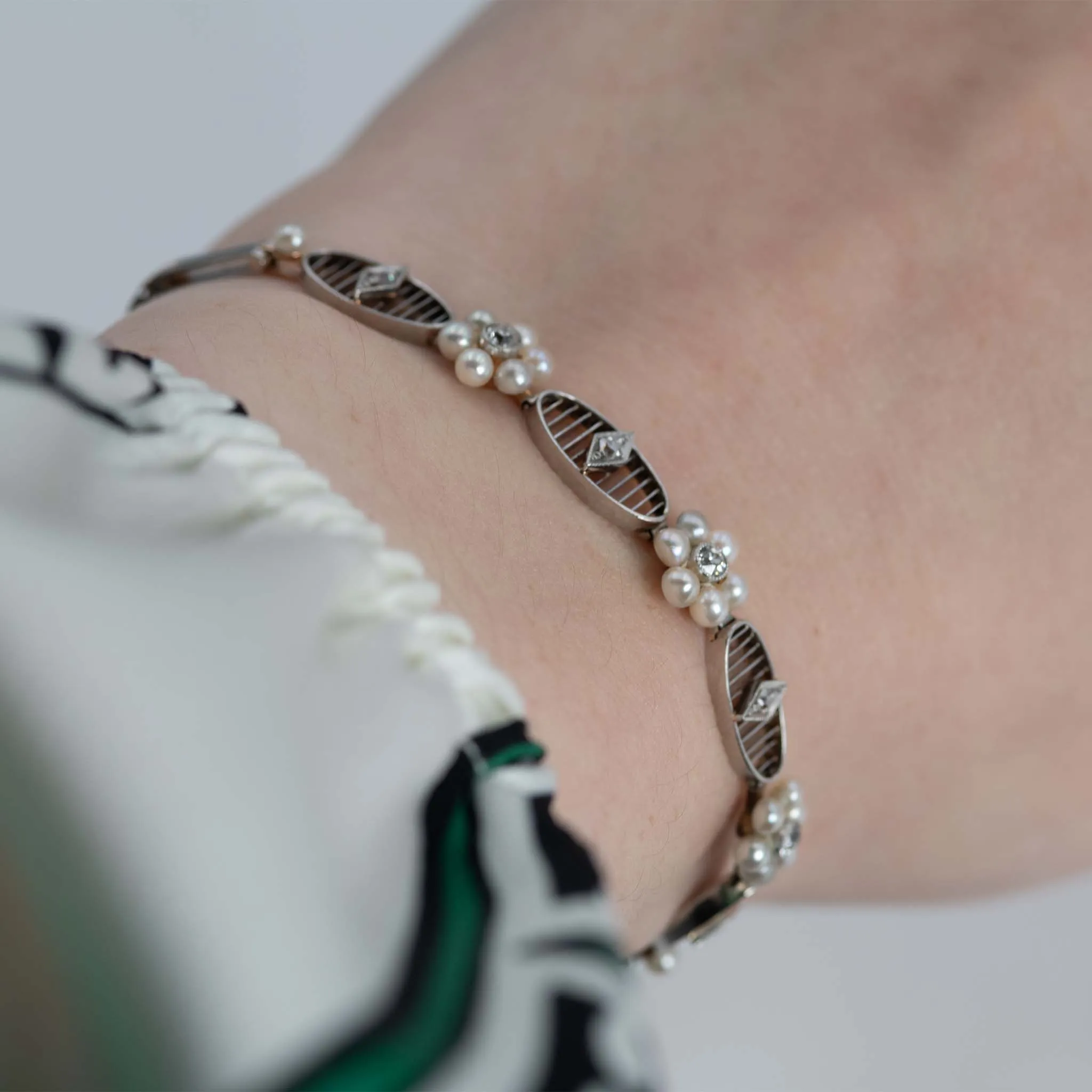 Art Deco Platinum Pearl and Diamond Bracelet