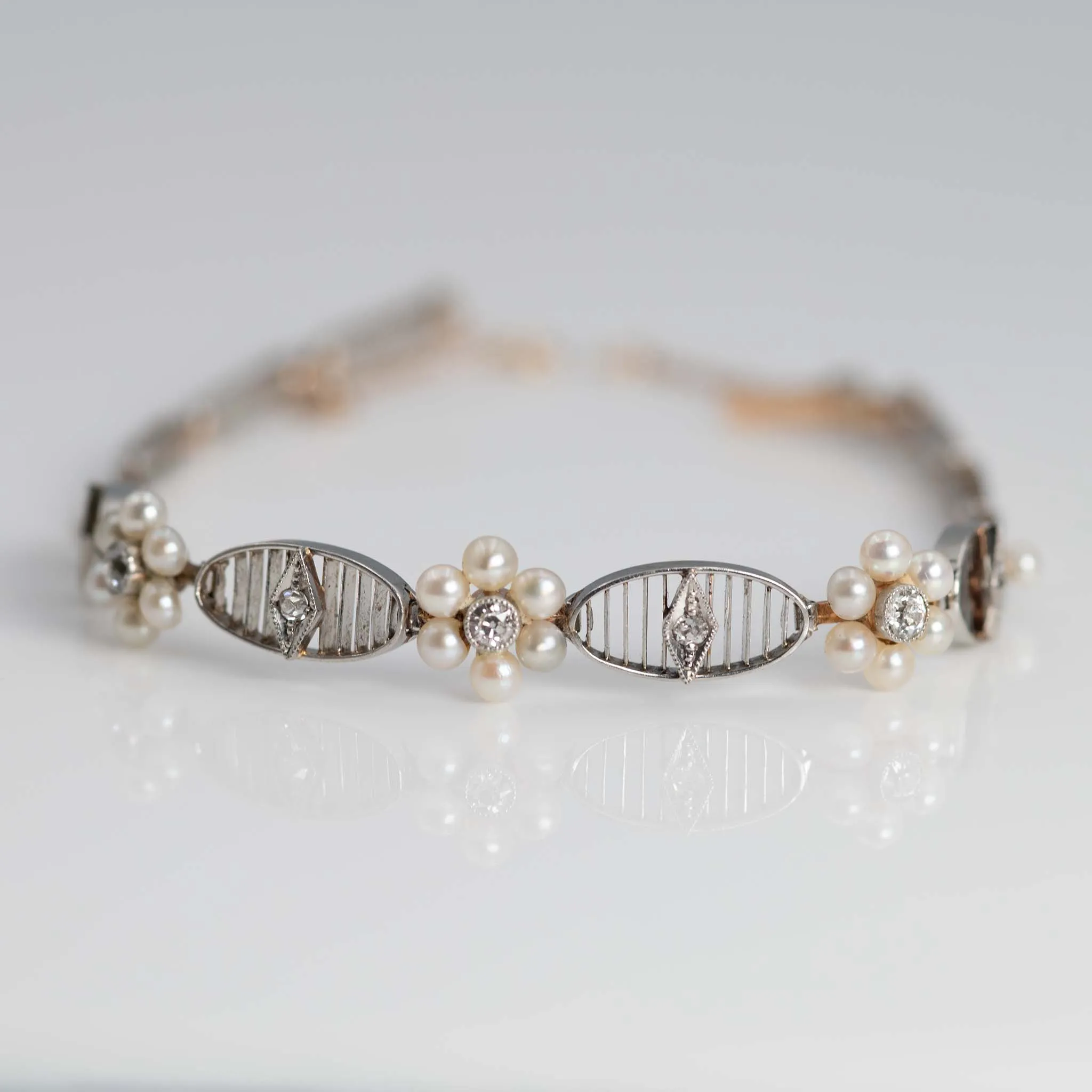 Art Deco Platinum Pearl and Diamond Bracelet