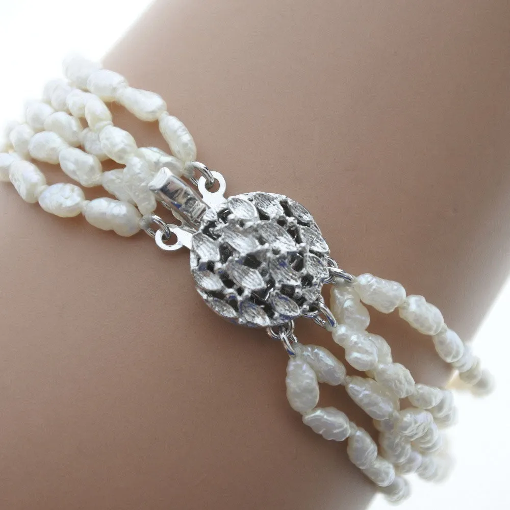 Baby Pearl Necklace Bracelet Set Silver