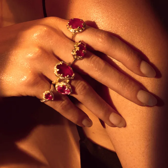 Baby Queen Water Drop Natural Ruby Ring with Full Pavé Diamond Halo