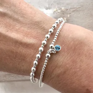Birthstone Bracelets Set in Sterling Silver, Two Stacking Bracelets