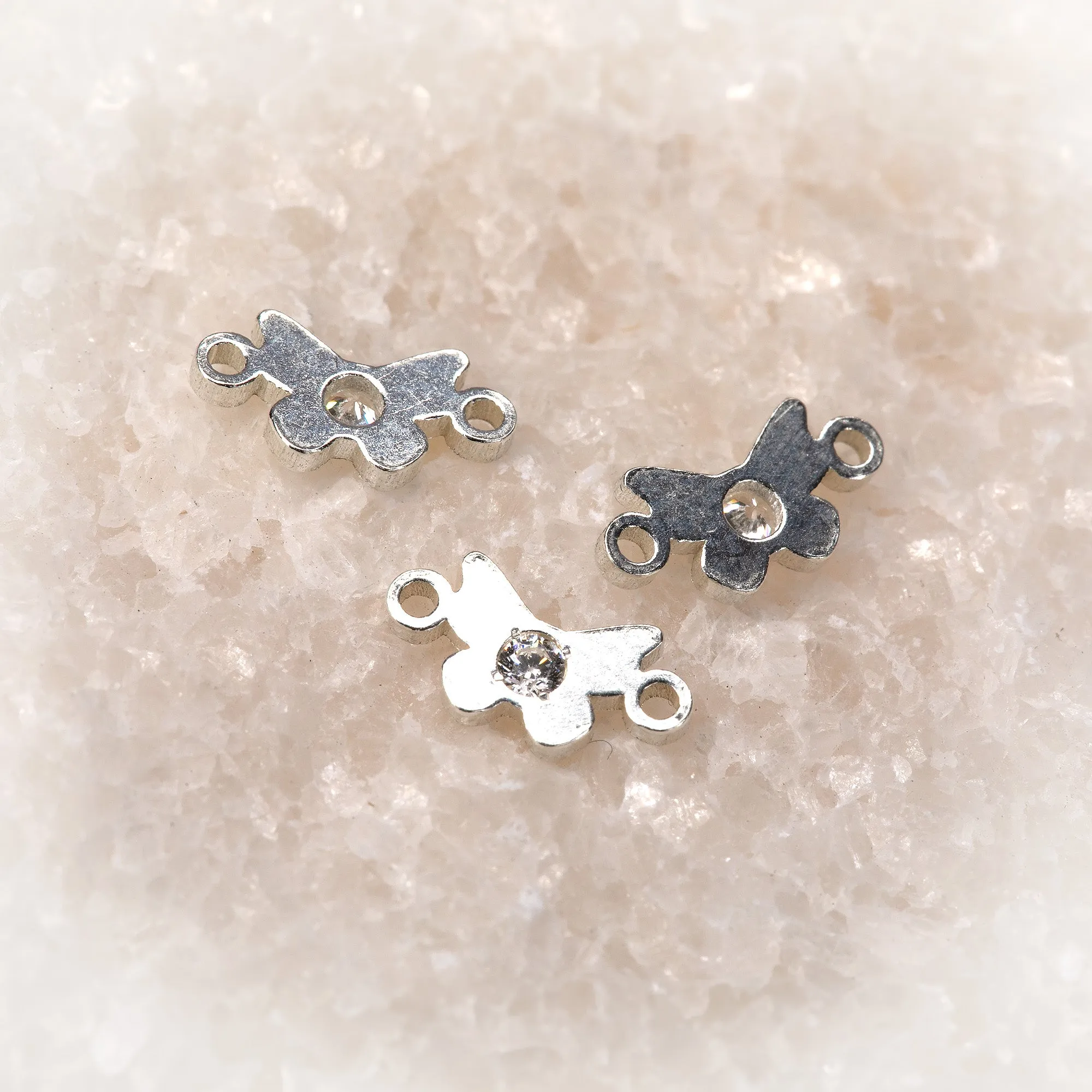 Butterfly Connector | Sterling Silver | 8.7mm | White Gemstone | 4pk