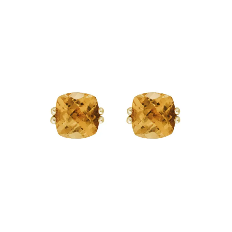 Cushion Citrine 14K Yellow Gold 6mm Stud Earrings