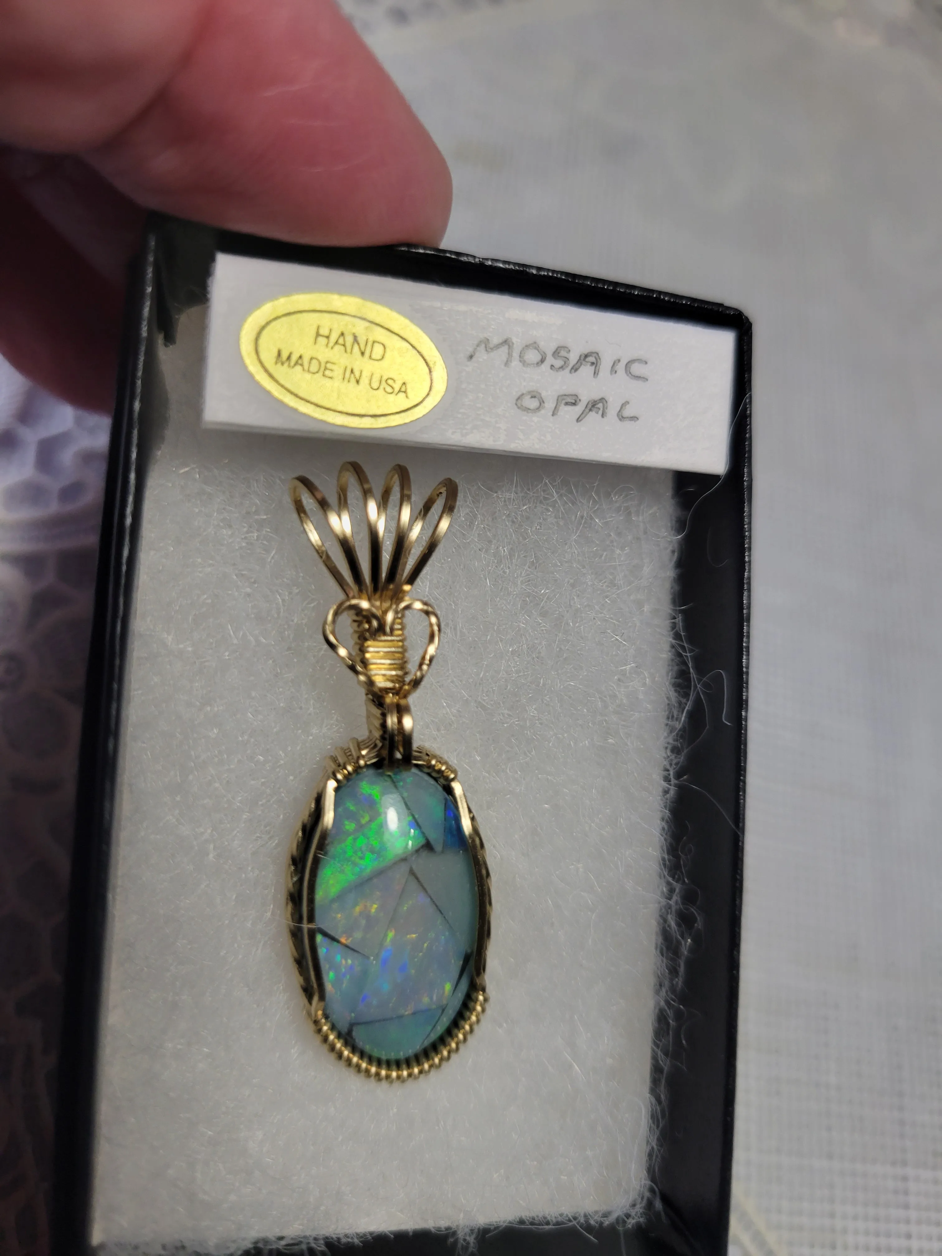 Custom Wire Wrapped Mosaic Australian Opal 8.5 ct. Necklace/Pendant 14kgf Wire One of a Kind