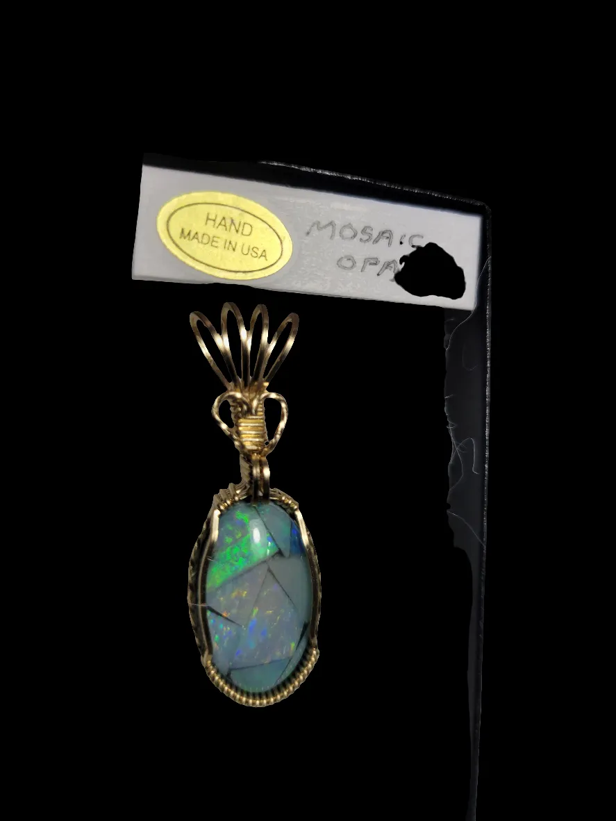 Custom Wire Wrapped Mosaic Australian Opal 8.5 ct. Necklace/Pendant 14kgf Wire One of a Kind