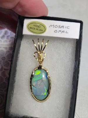 Custom Wire Wrapped Mosaic Australian Opal 8.5 ct. Necklace/Pendant 14kgf Wire One of a Kind