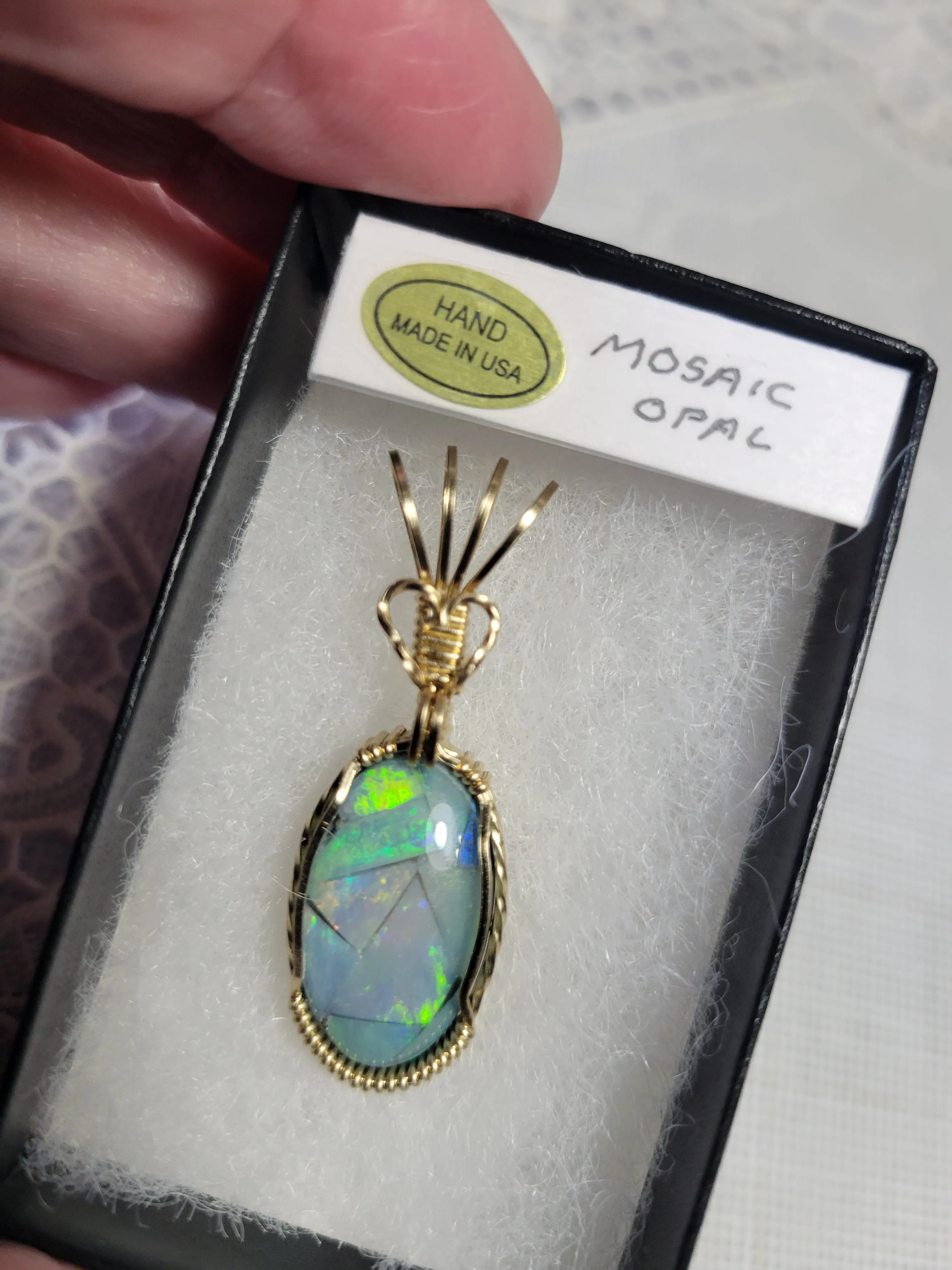 Custom Wire Wrapped Mosaic Australian Opal 8.5 ct. Necklace/Pendant 14kgf Wire One of a Kind