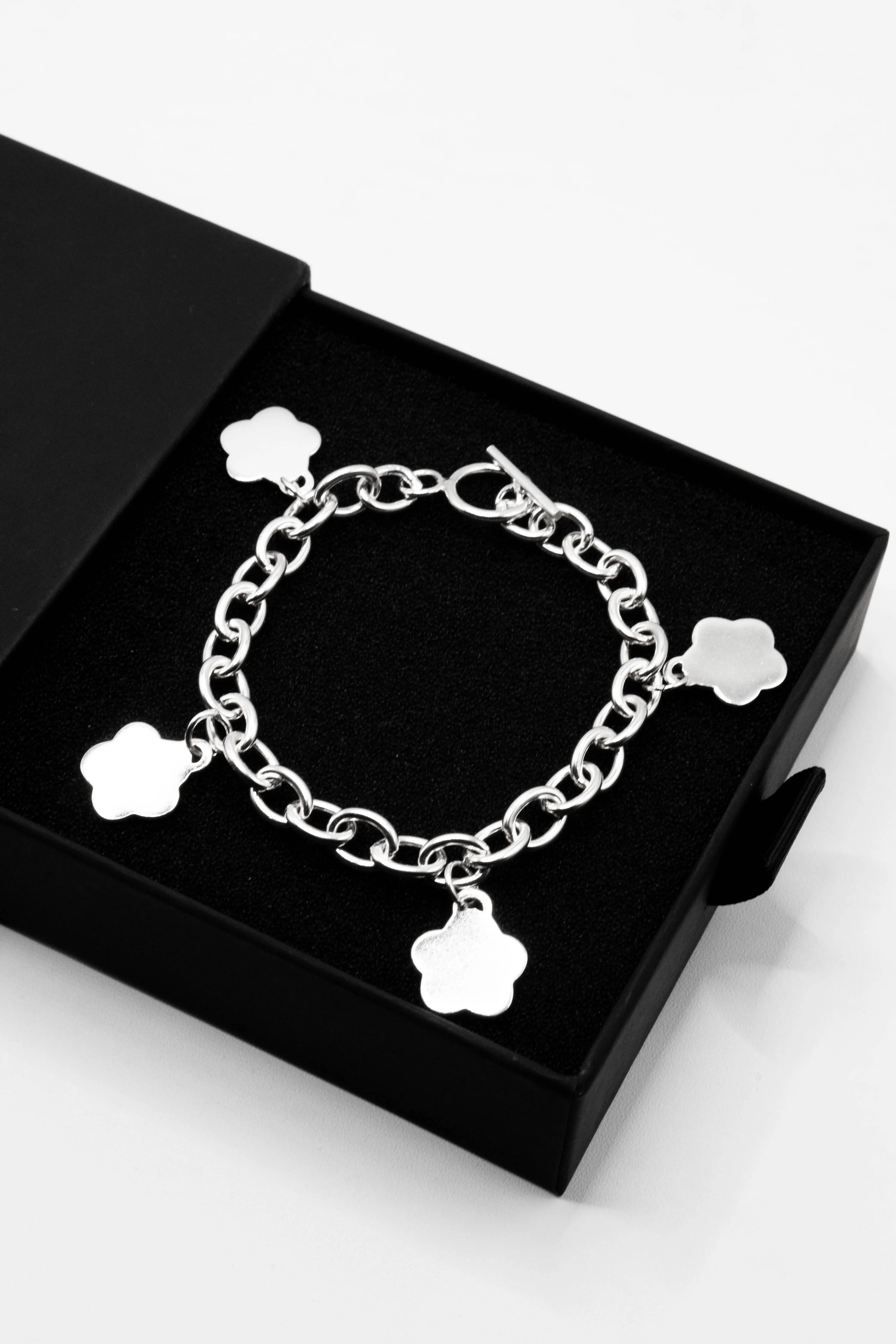 Dangling Flower 925 Sterling Silver Charm Bracelet