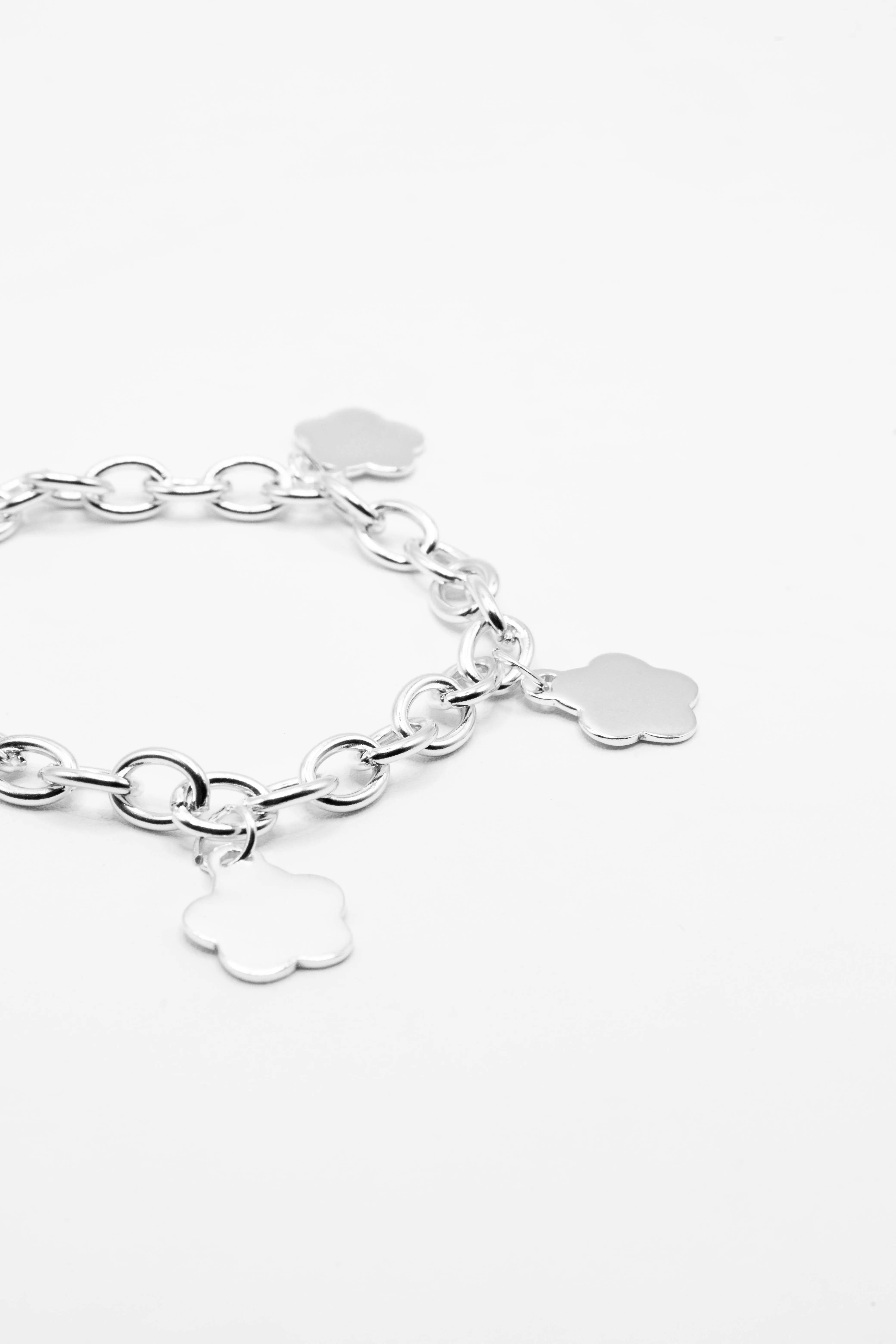 Dangling Flower 925 Sterling Silver Charm Bracelet