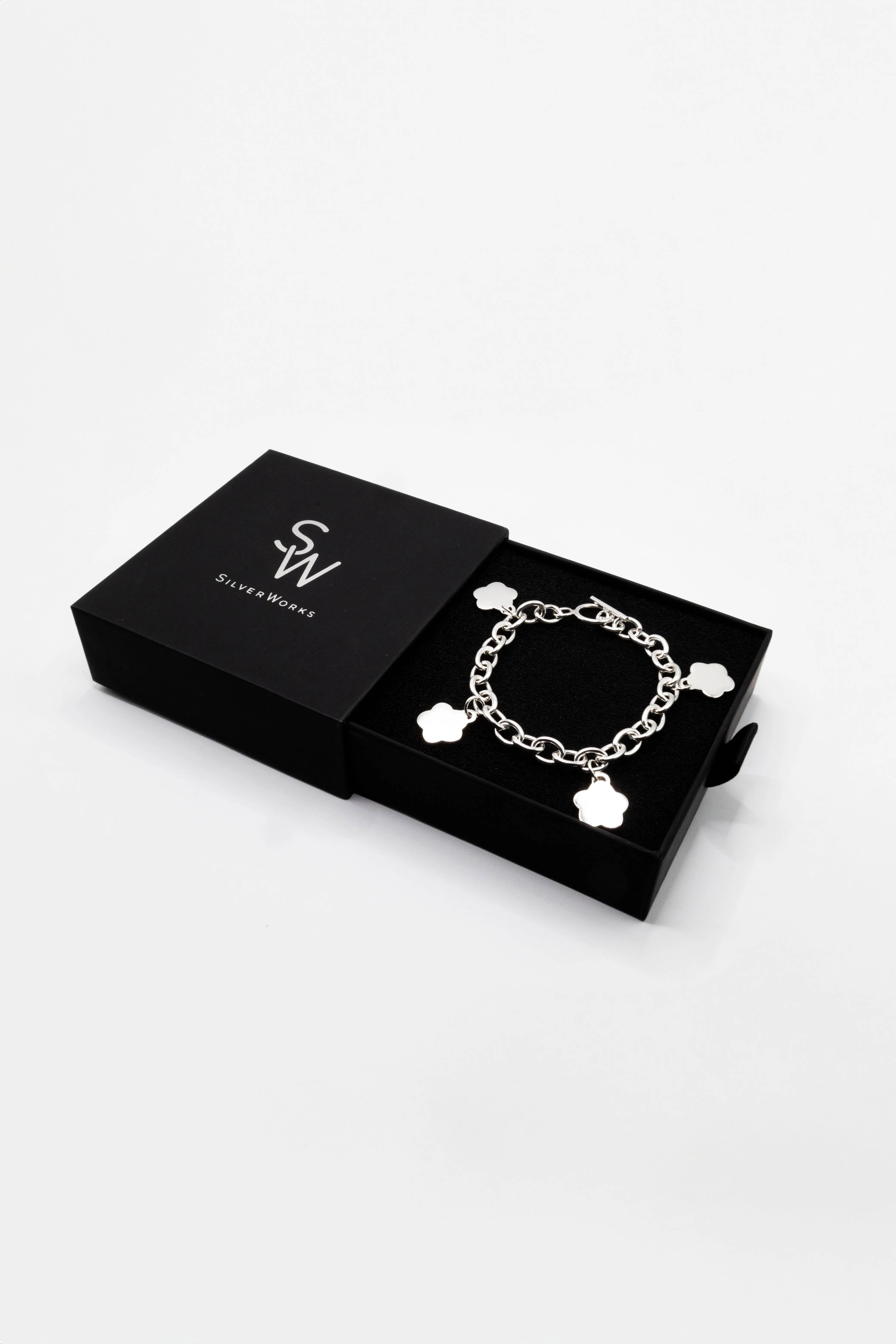 Dangling Flower 925 Sterling Silver Charm Bracelet