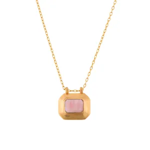 Delicate Vintage Pink Opal Bezel Drop Pendant Necklace Gold