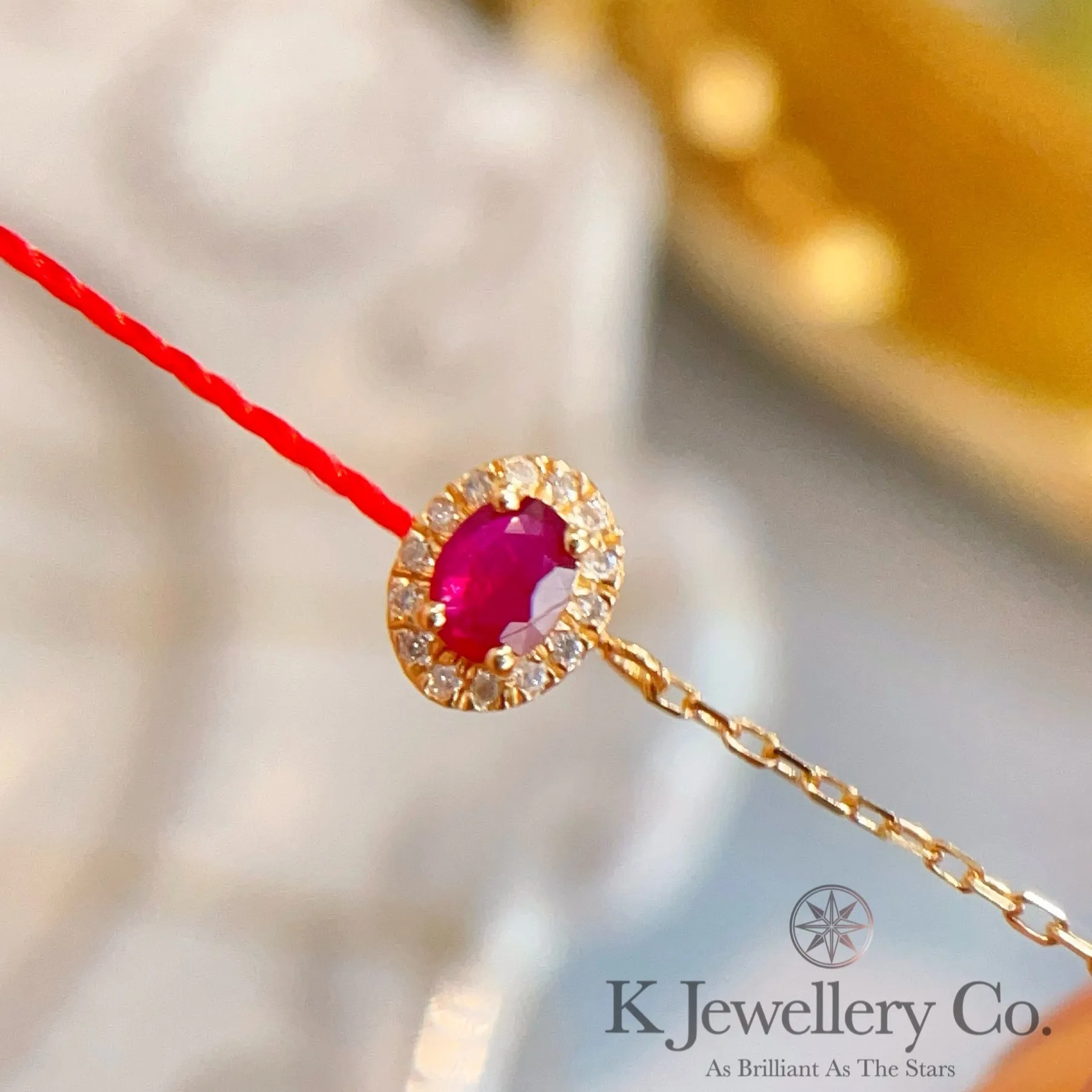 Diamond 18K Gold 0.25ct Ruby redline Bracelet 18K紅寶石紅繩手鏈