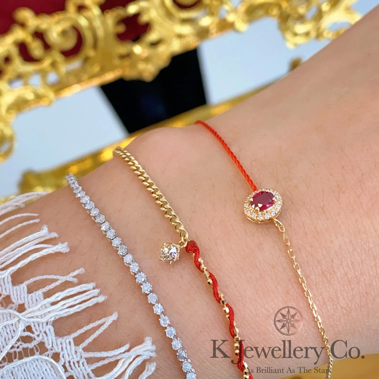 Diamond 18K Gold 0.25ct Ruby redline Bracelet 18K紅寶石紅繩手鏈