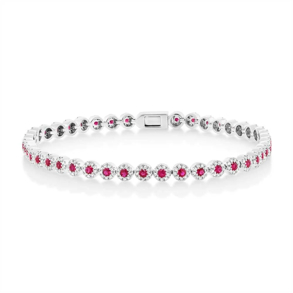 Diamond & 1.48ct Ruby 14k White Gold Lady's Bracelet - 1.08ct