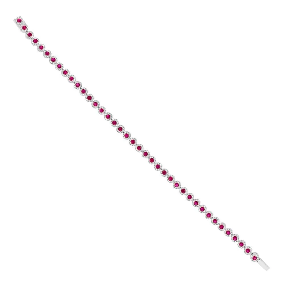 Diamond & 2.03ct Ruby 14k White Gold Lady's Bracelet - 1.22ct