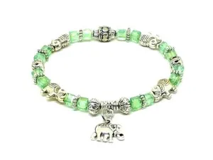 Elephant Stretch Bracelet - Crystal Bead Bracelet 13 COLORS - Peridot Green Crystal, Good Luck Strength and Wisdom Symbol