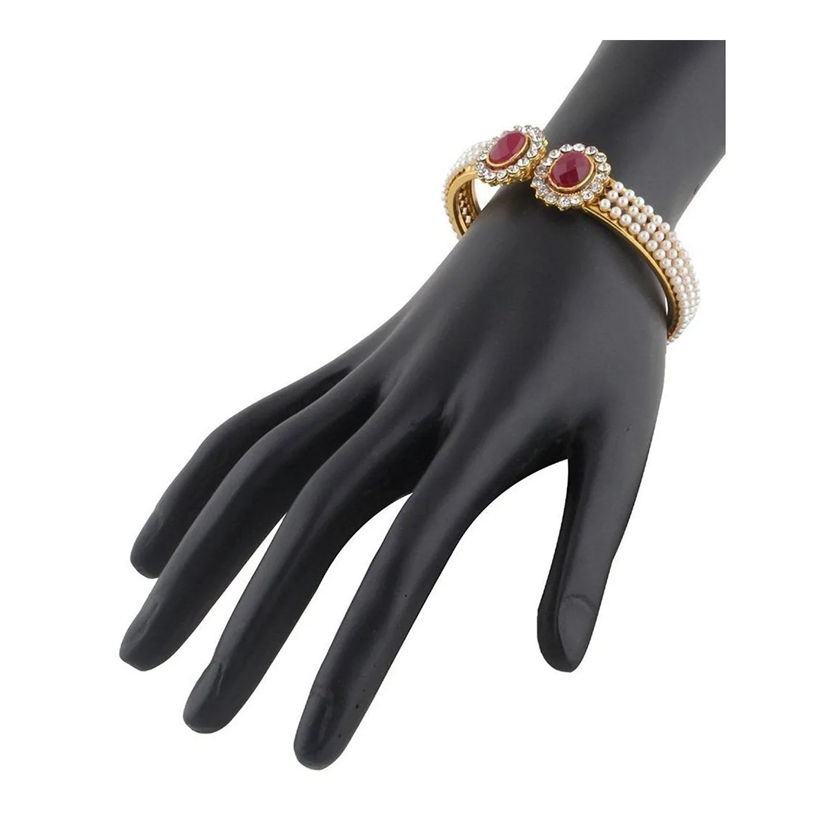 Gold Plated Ruby Red Pearl Cz Openable Bracelet For Women