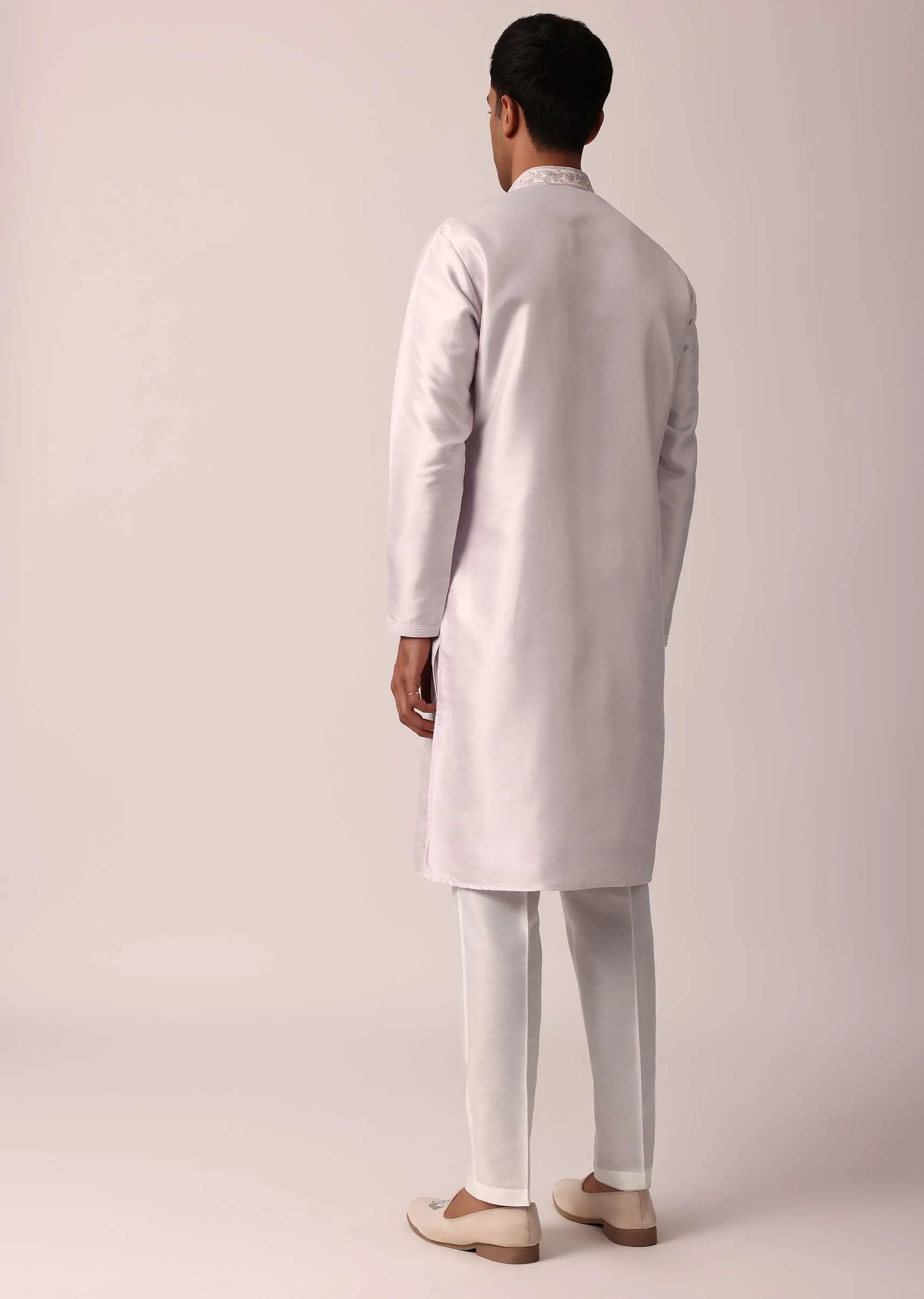 Graceful Pink Silk Kurta Set For Men