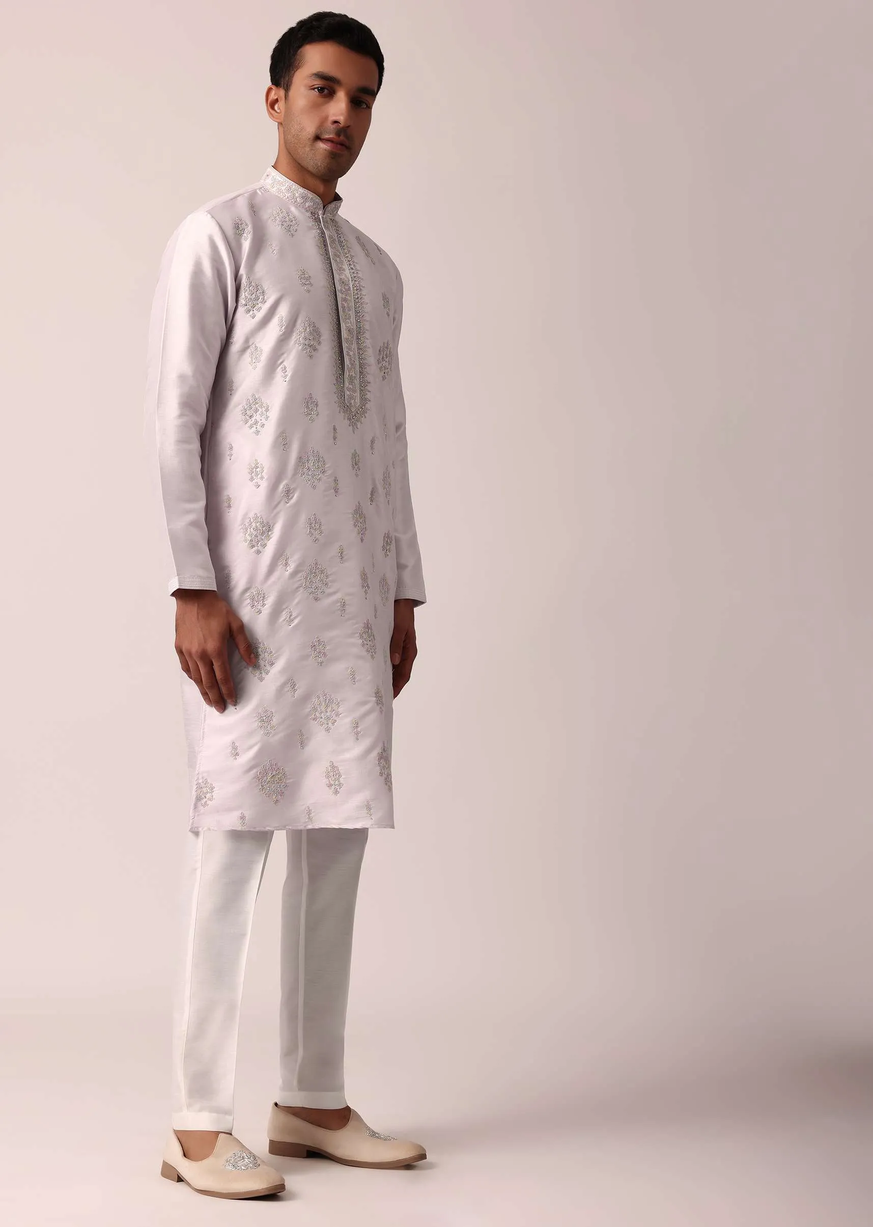Graceful Pink Silk Kurta Set For Men