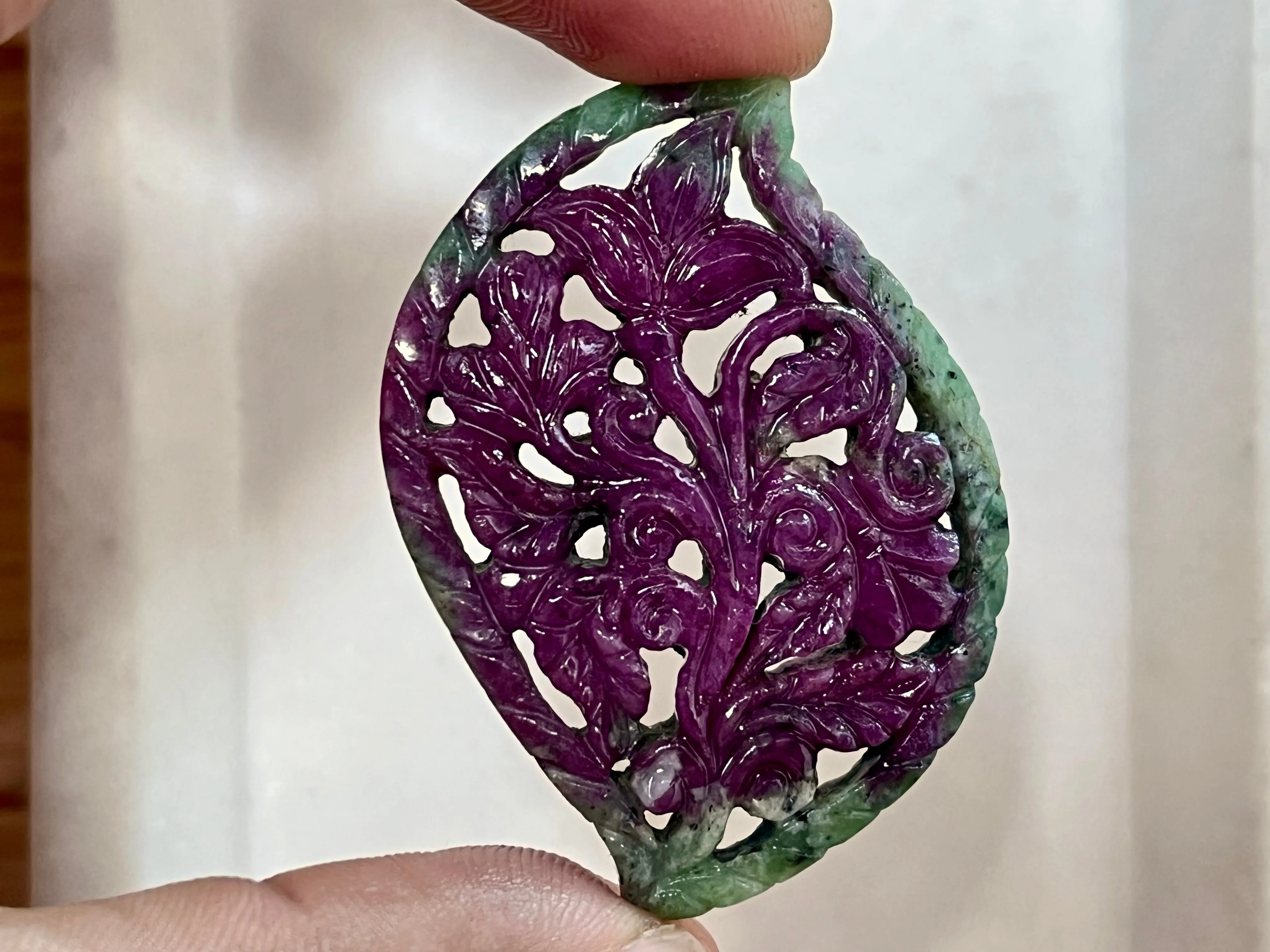 Hand-Carved Natural Ruby Zoisite Window Loose Piece