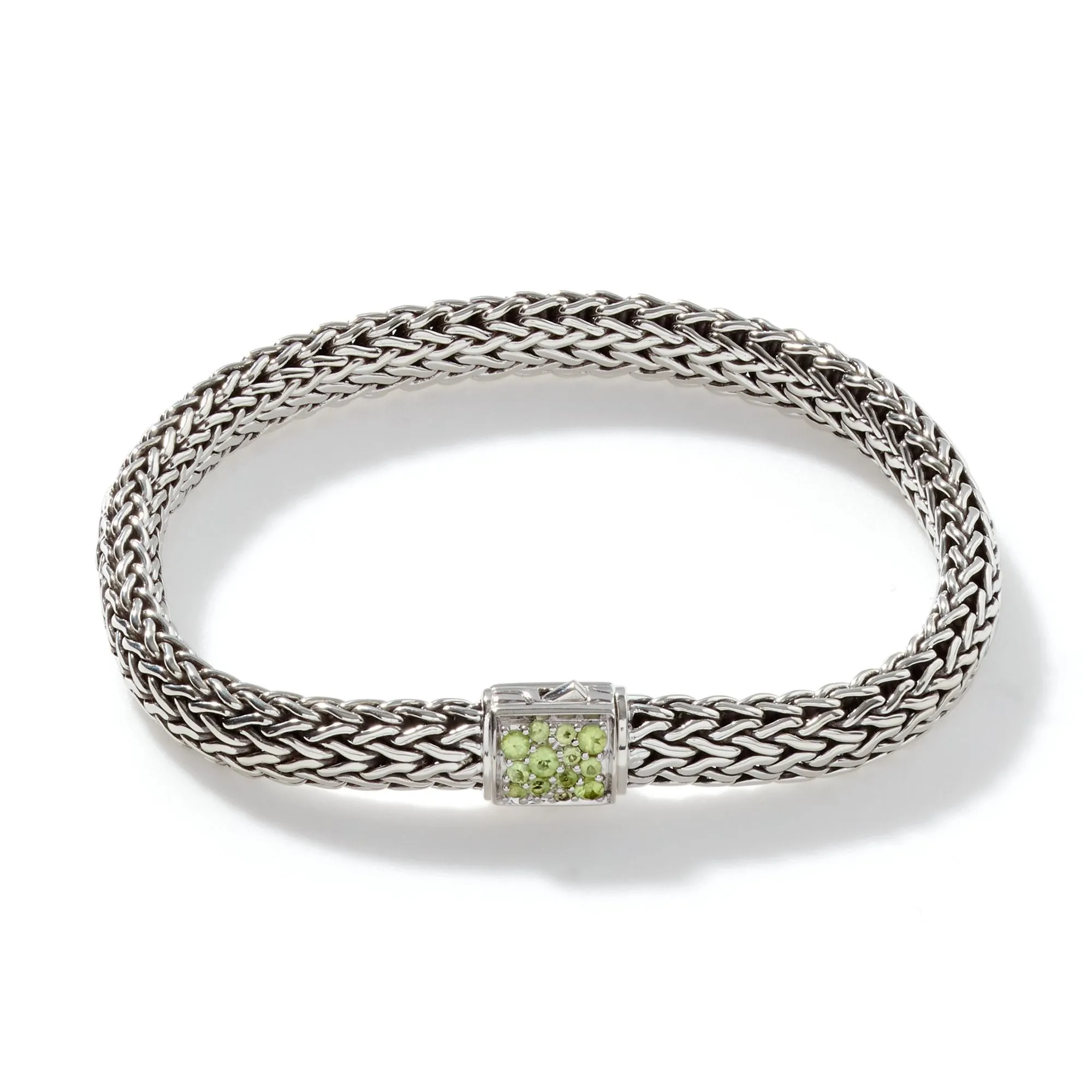 John Hardy Classic Chain Silver Reversible Bracelet with Treated Black Sapphire and Peridot | 6.75 Inches
