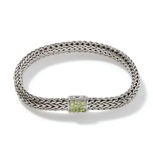 John Hardy Classic Chain Silver Reversible Bracelet with Treated Black Sapphire and Peridot | 6.75 Inches
