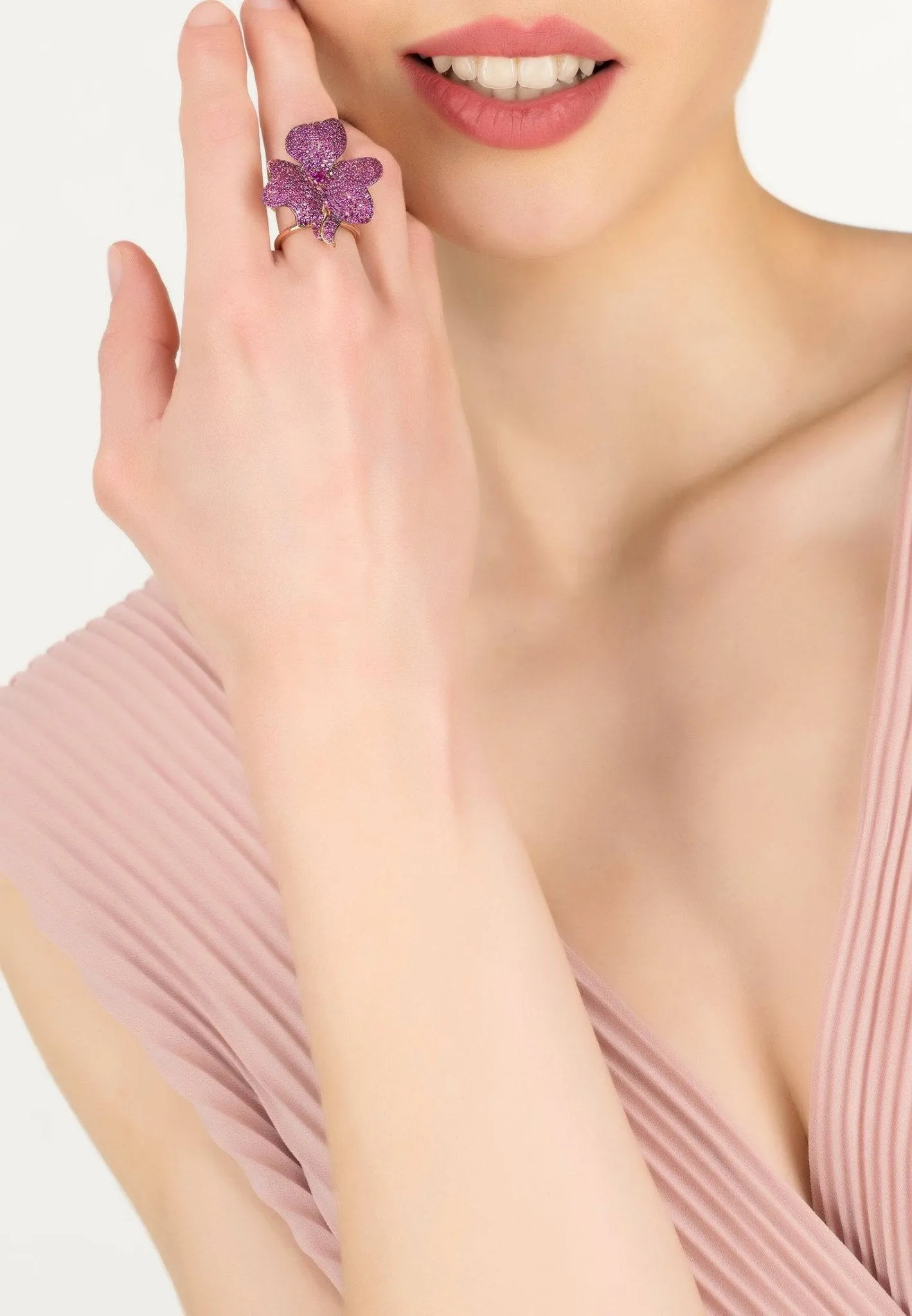 Latelita London Flower Cocktail Ring Rosegold Ruby