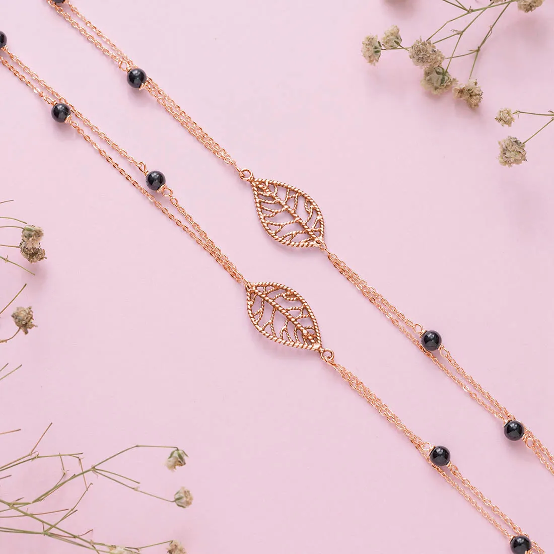 Leafy Bloom Rose Gold Plated 925 Sterling Silver Anklet