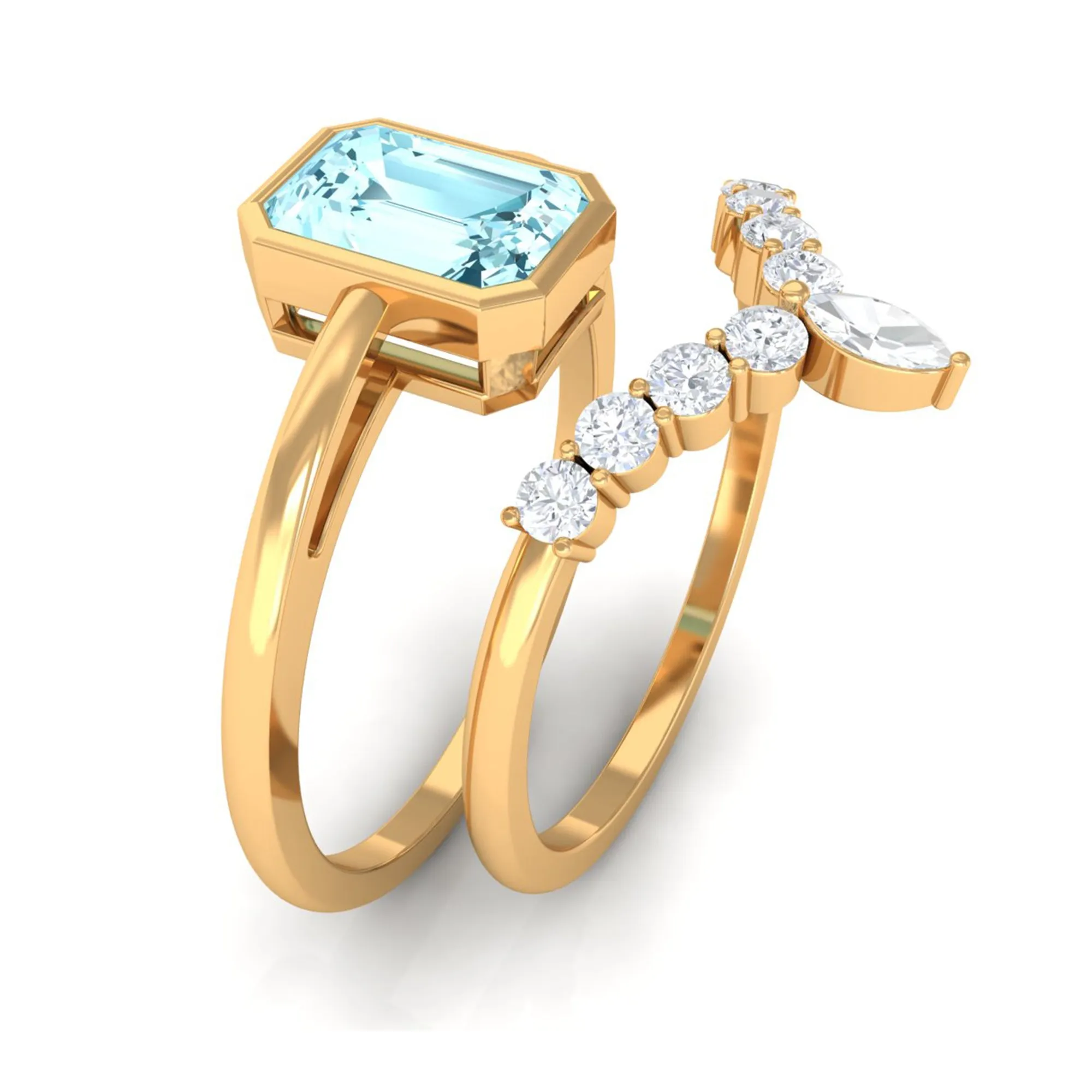 Natural Aquamarine Solitaire Ring Set with Diamond