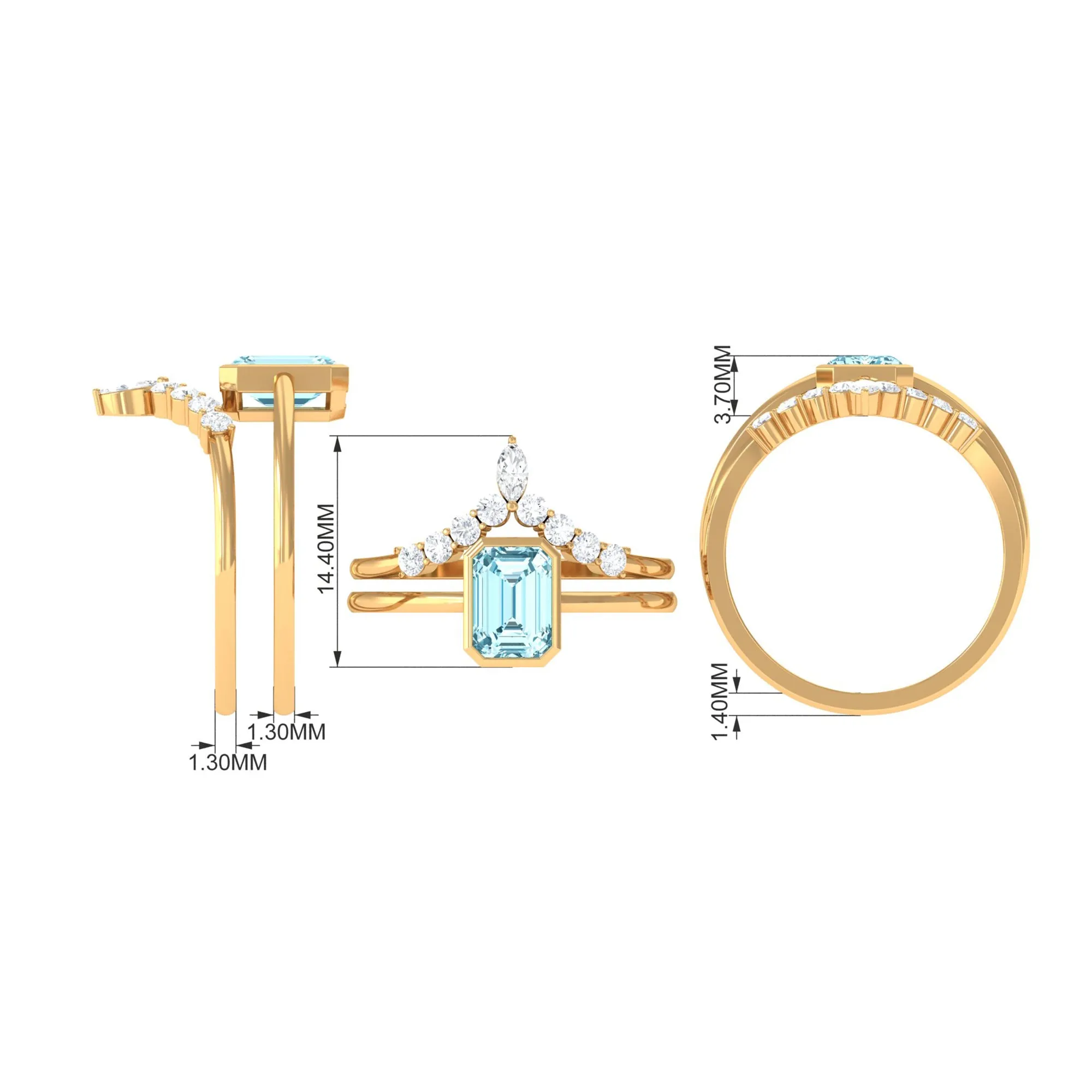 Natural Aquamarine Solitaire Ring Set with Diamond