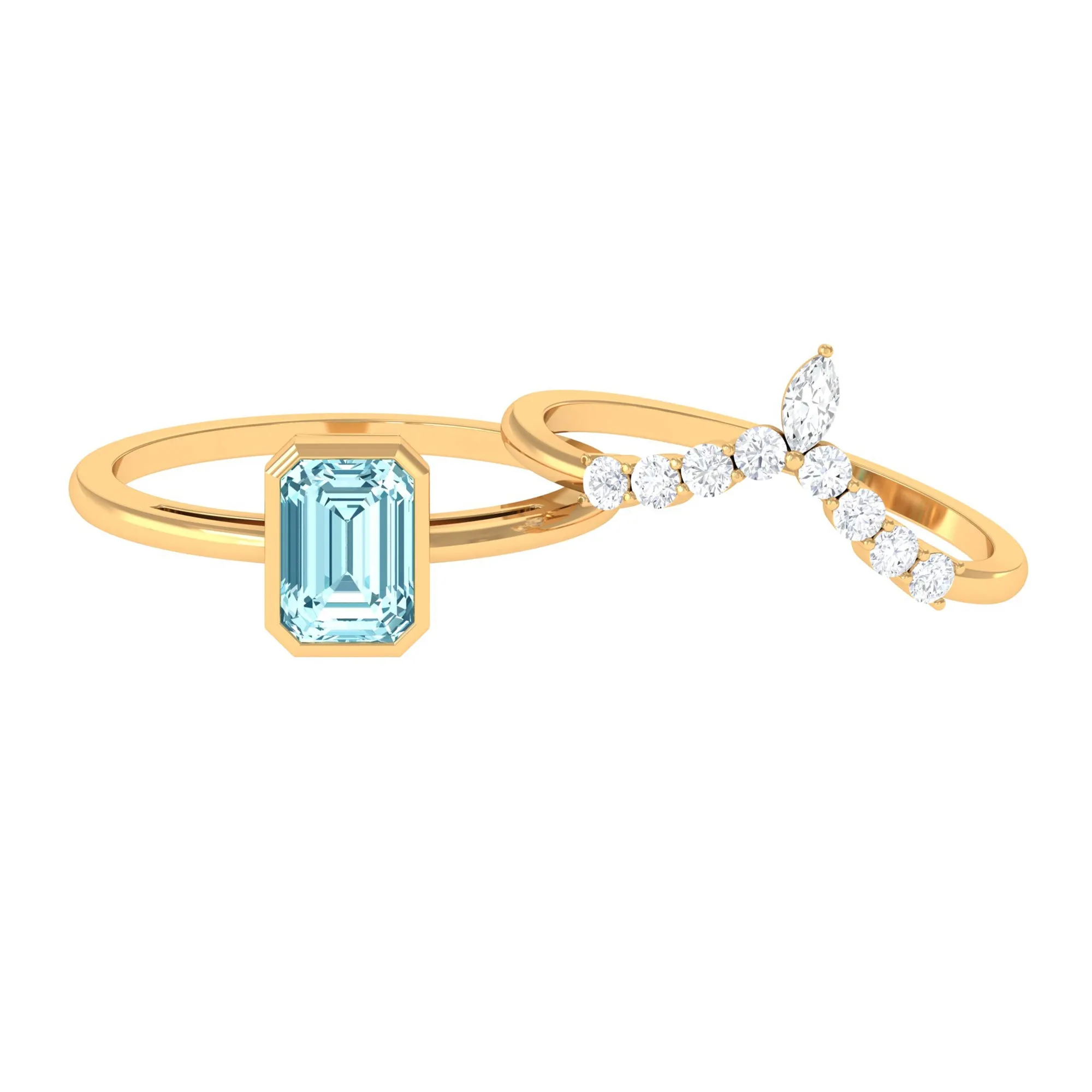 Natural Aquamarine Solitaire Ring Set with Diamond
