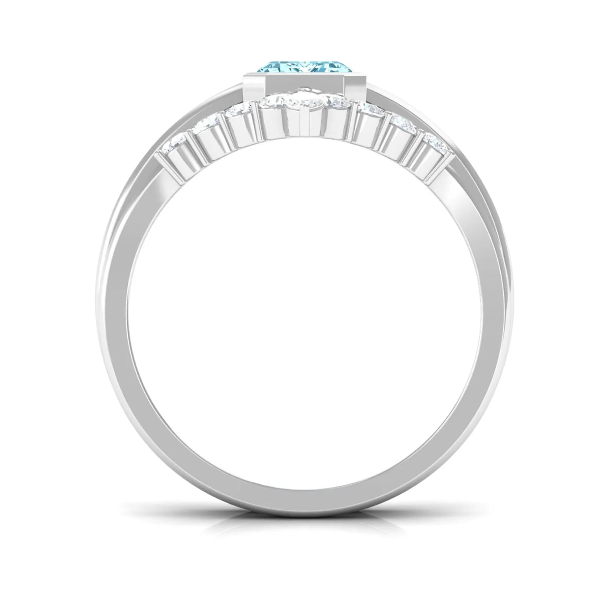 Natural Aquamarine Solitaire Ring Set with Diamond